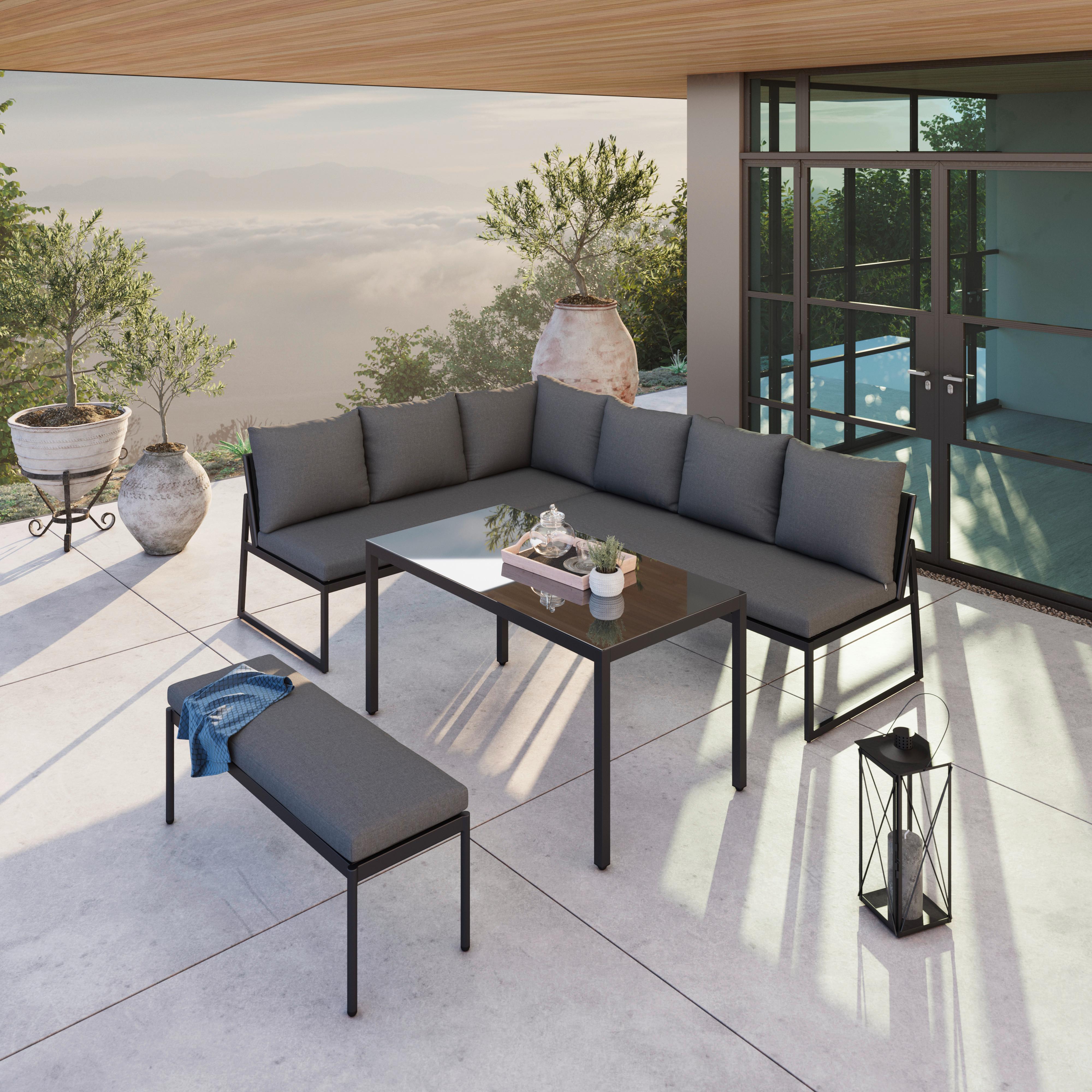 Loungegarnitur Kaunas - Dunkelgrau/Anthrazit, MODERN, Glas/Textil (183/241cm) - Beldano