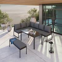 LOUNGEGARNITUR KAUNAS - Dunkelgrau/Anthrazit, MODERN, Glas/Textil (183/241cm) - Beldano