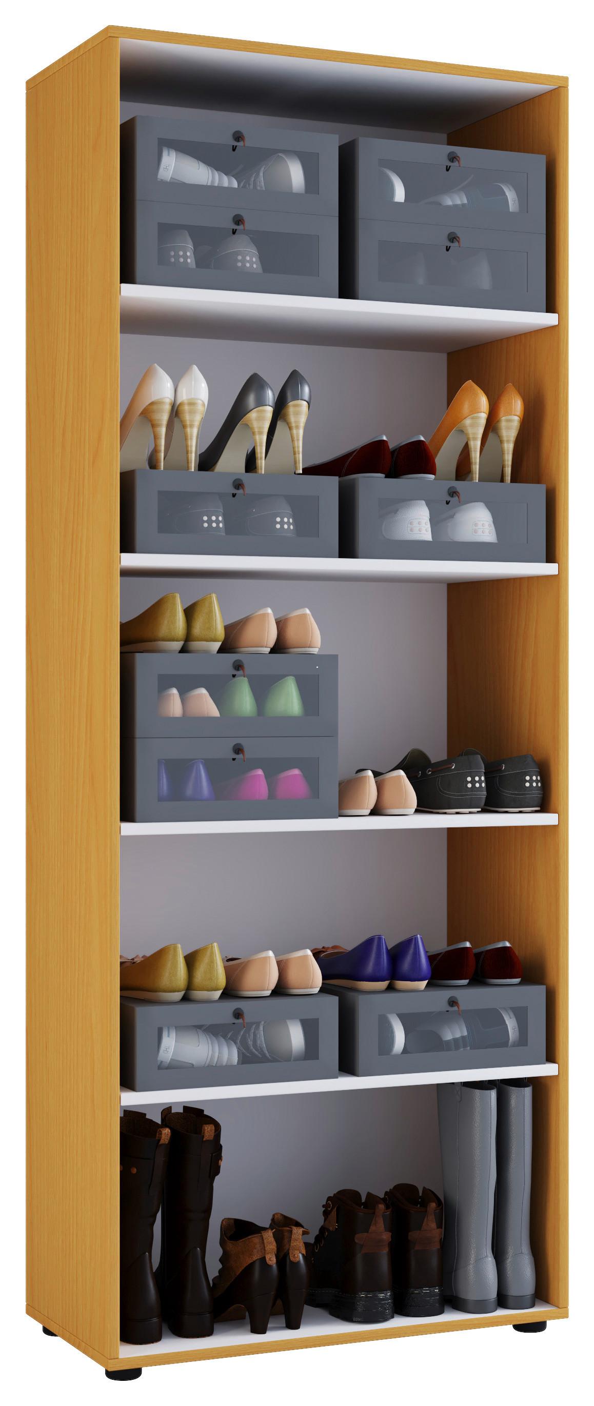 SCHUHSCHRANK Vandol Buche Dekor B: 71 cm - Buchefarben/Schwarz, Design, Holzwerkstoff (71/180/37cm) - MID.YOU