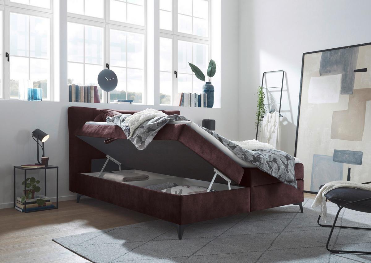 Boxbett Mit Topper+bettkasten 180x200 Cm Melrose - Aubergine/Schwarz, MODERN, Holzwerkstoff/Textil (180/200cm) - MID.YOU