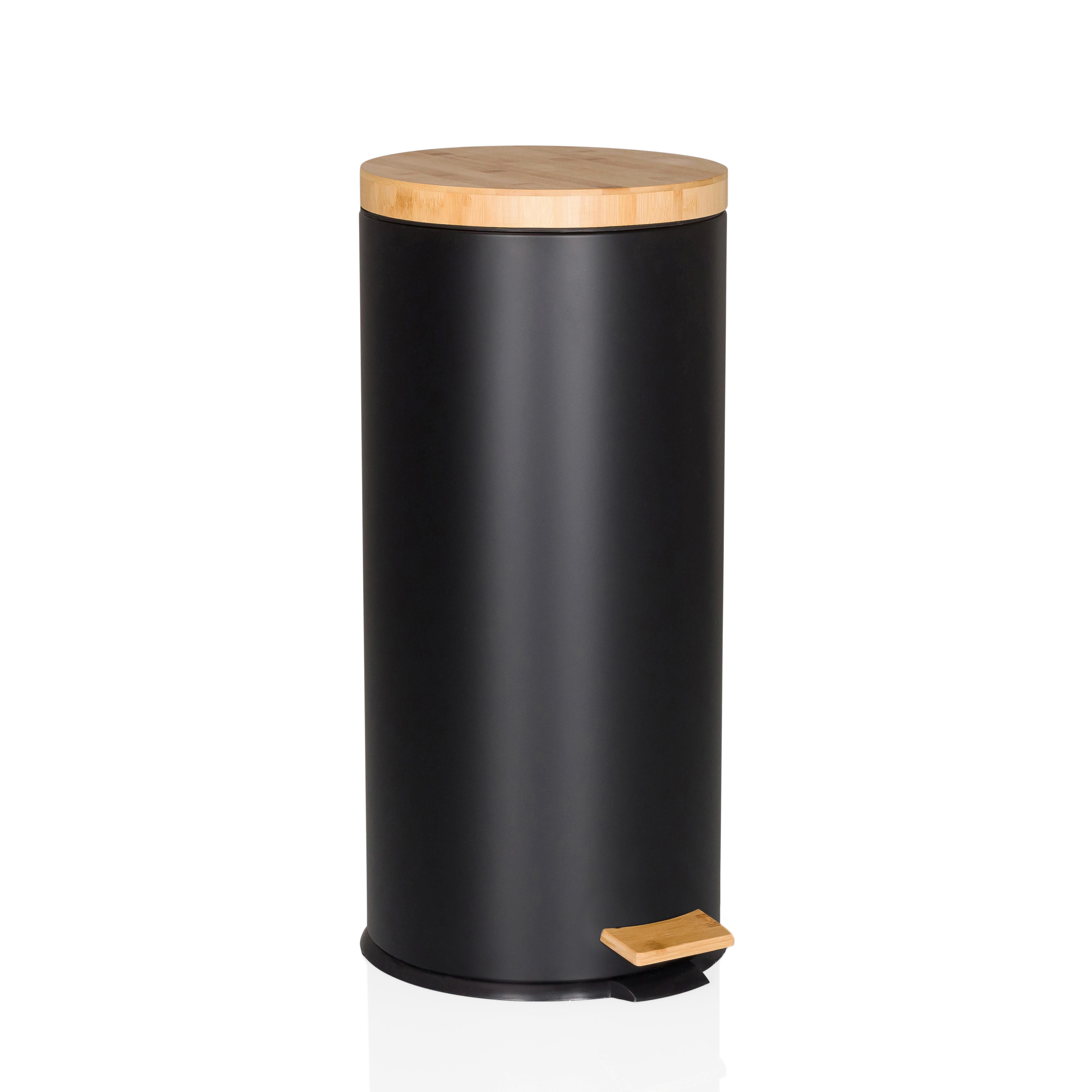 ABFALLEIMER Clean Bamboo Schwarz B: 37cm - Schwarz, MODERN, Kunststoff/Metall (37/64,5/29cm) - MID.YOU