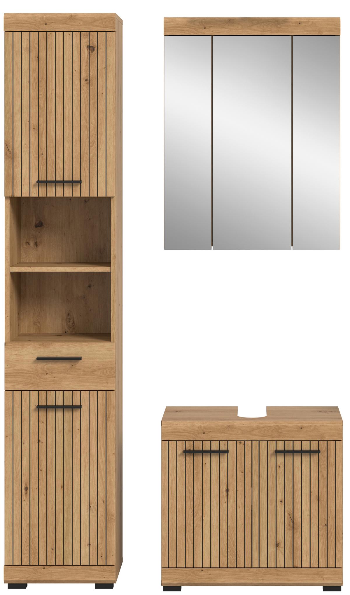 Badezimmer Scout Eiche Artisan Dekor B: 97cm - Schwarz/Eiche Artisan, Trend, Glas/Holzwerkstoff (97cm) - MID.YOU