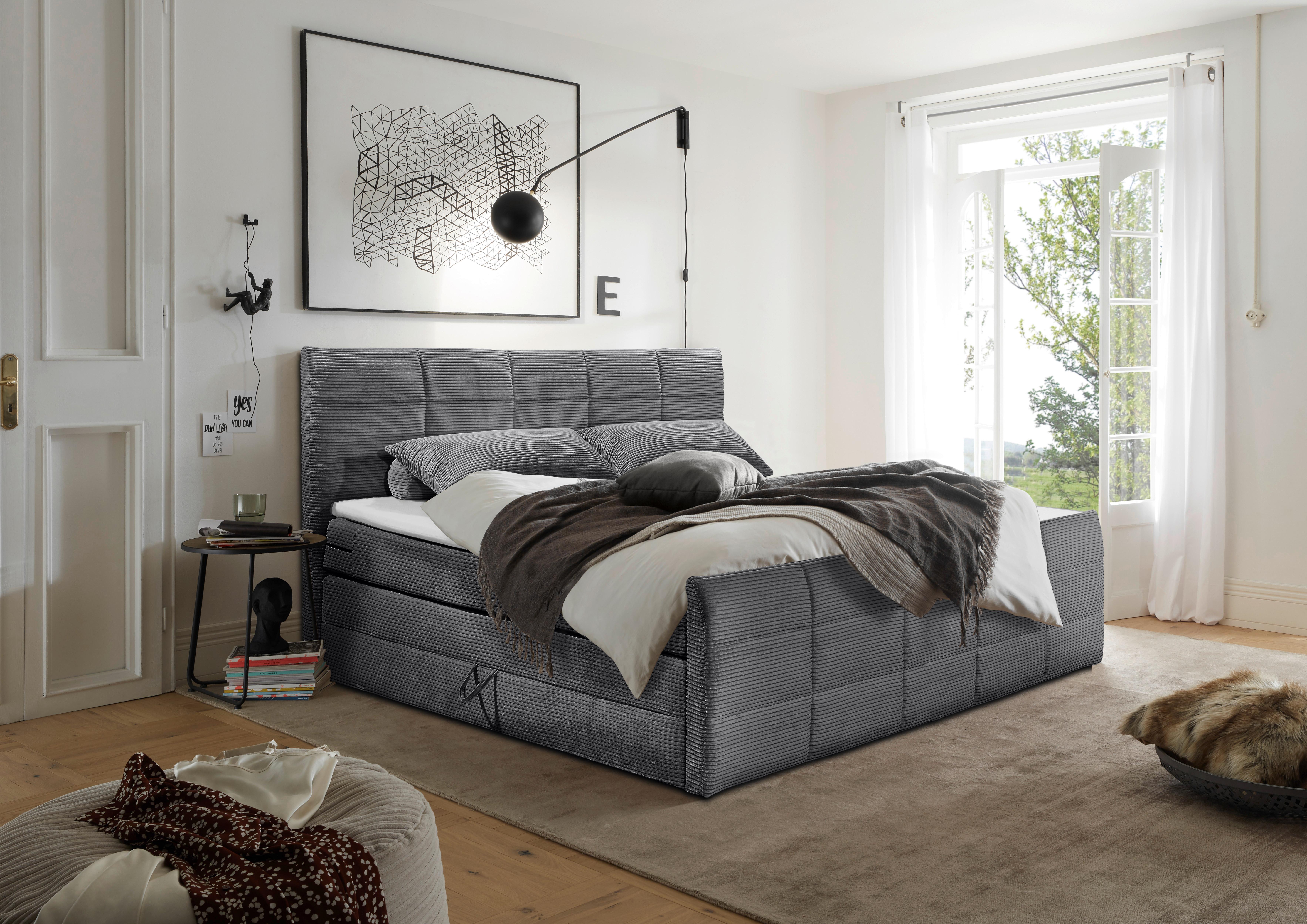 Boxspringbett Bolivia 6 - Dunkelgrau/Schwarz, MODERN, Holzwerkstoff/Textil (180/200cm) - MID.YOU