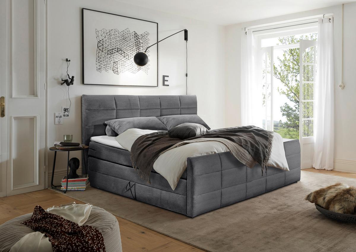 Boxspringbett Bolivia 6 - Dunkelgrau/Schwarz, MODERN, Holzwerkstoff/Textil (180/200cm) - MID.YOU