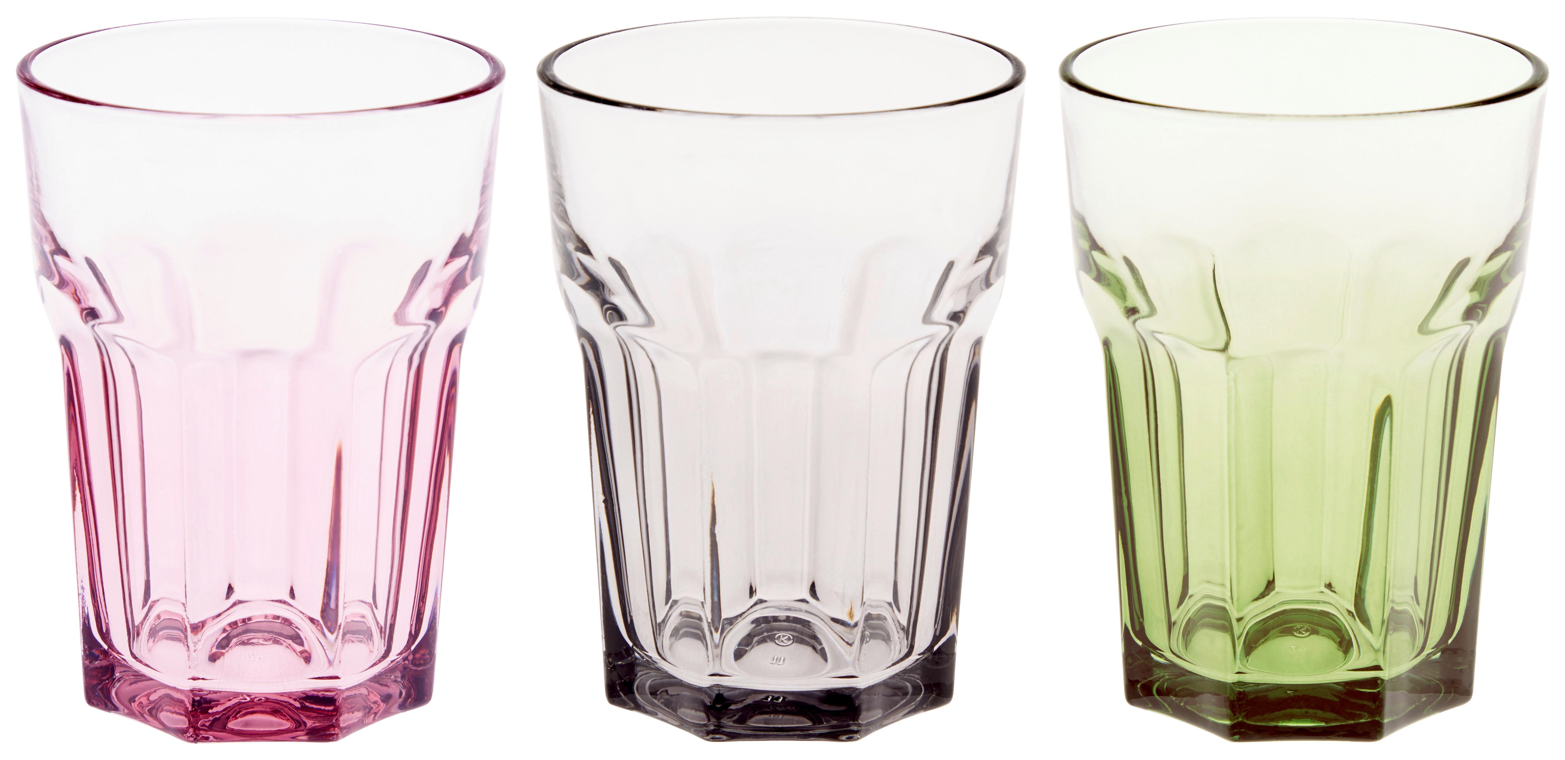 Trinkglas Andrina Versch. Farben ca. 350 ml - Schwarz/Rosa, Basics, Glas (8,5/12cm) - Luca Bessoni