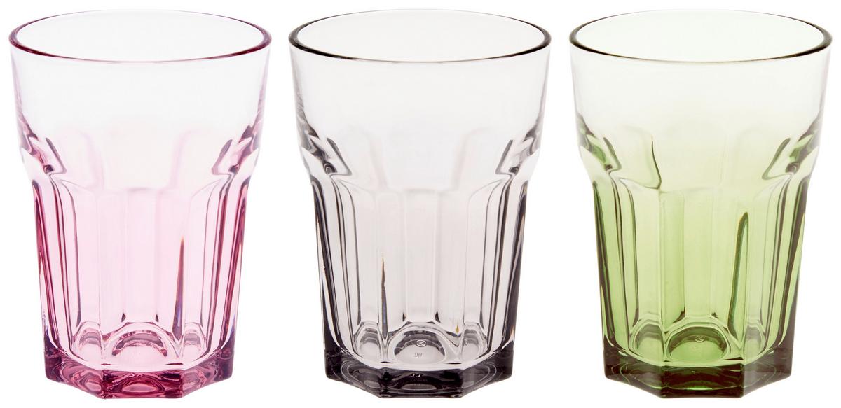 Trinkglas Andrina Versch. Farben ca. 350 ml - Schwarz/Rosa, Basics, Glas (8,5/12cm) - Luca Bessoni