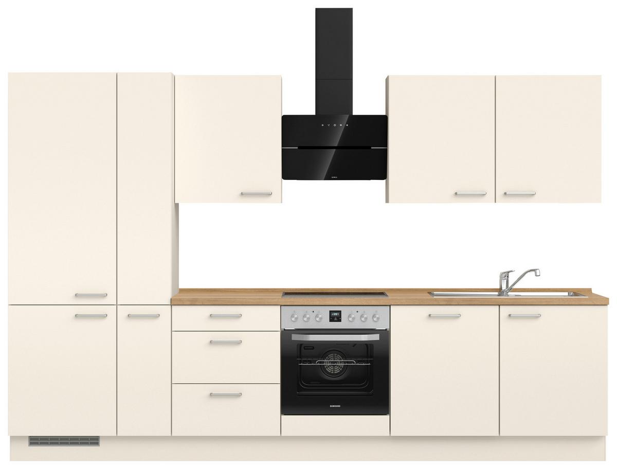 Kuchyňská linka 330 cm, magnóliová supermatná - barvy dubu/magnolie, Moderní, kov/kompozitní dřevo (330cm) - Nobilia