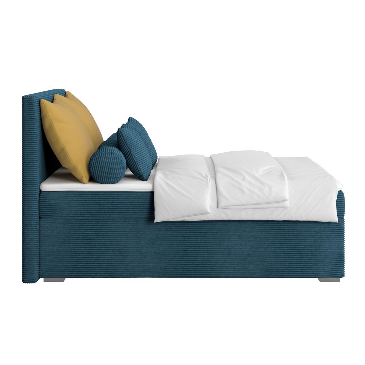 Čalúnená posteľ ADRIA 140x200 cm, tmavomodrá - modrá/chrómová, Konventionell, drevo/textil (140/200cm)