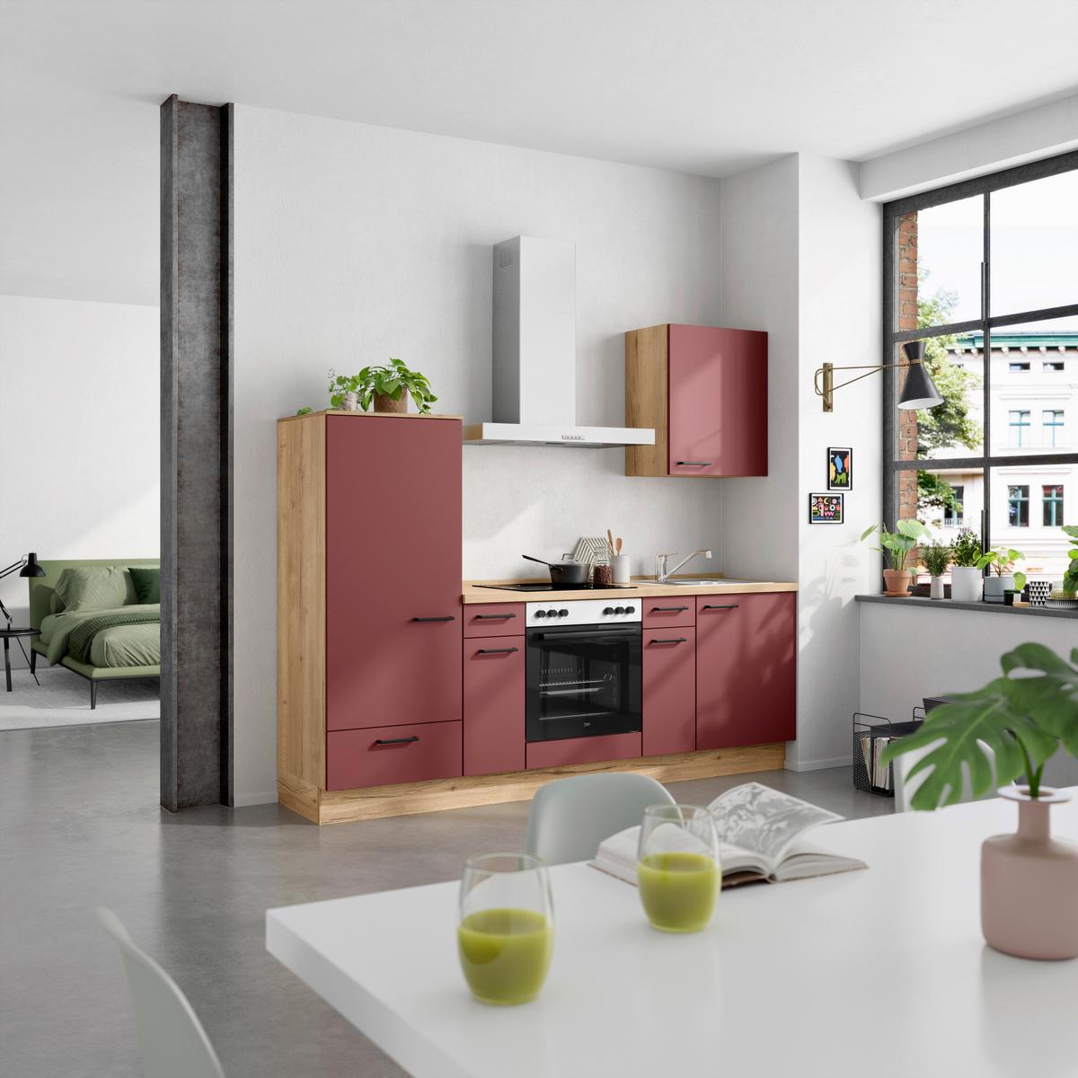 Küchenleerblock Easytouch Low-Line, L2 Links - Eichefarben/Rot, MODERN, Holzwerkstoff (240cm) - Nobilia