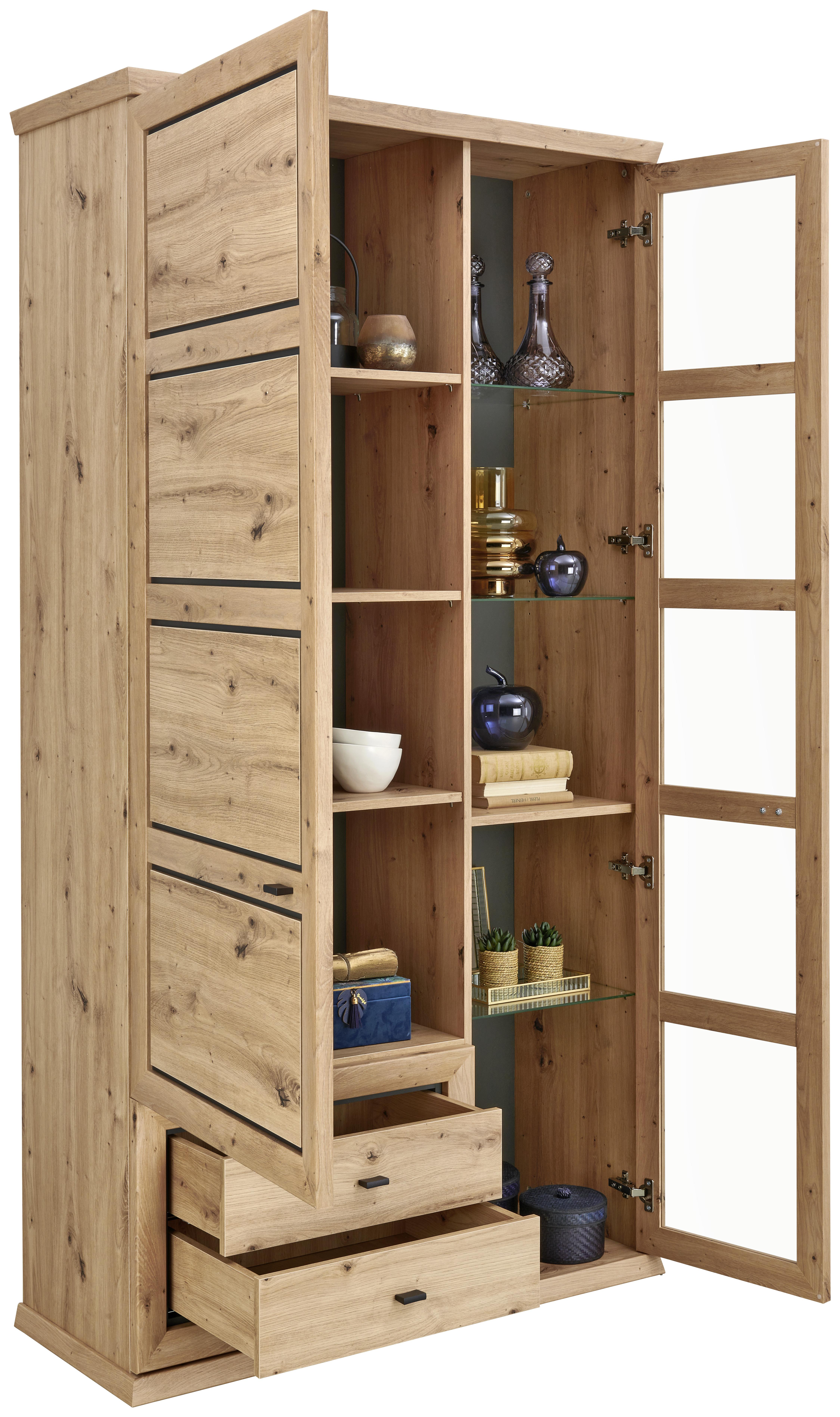 Vitrine Harvey B: 110 cm Mit Soft-Close-System - Eichefarben/Anthrazit, KONVENTIONELL, Glas/Holzwerkstoff (110/209/43cm)