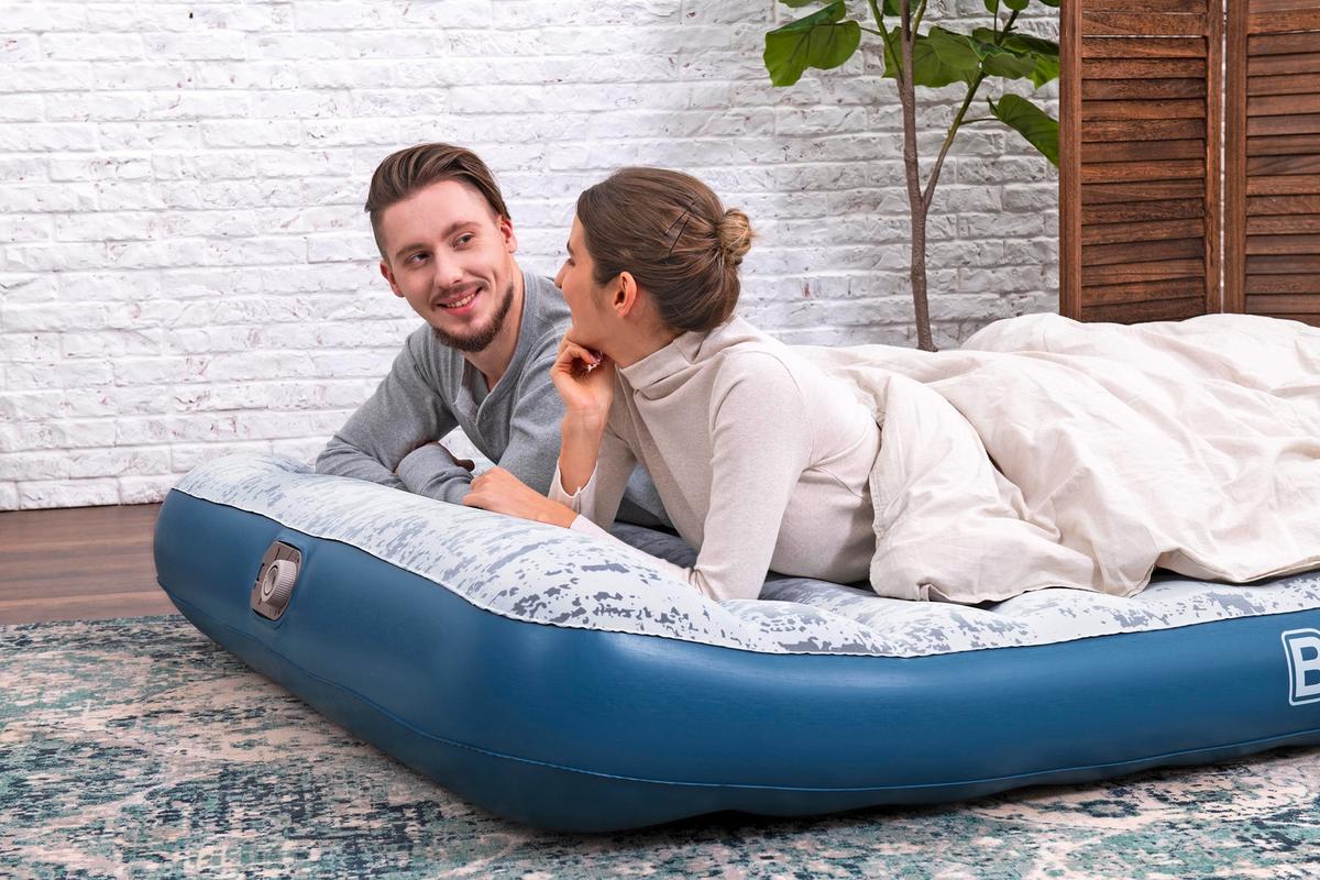 Luftbett Hubert 203x152x30 Cm Bis 300kg, Inkl. Pumpe - Graublau/Grau, KONVENTIONELL, Kunststoff/Metall (203/152/30cm) - Bestway
