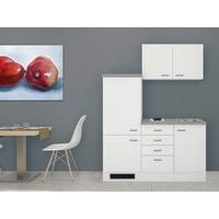 Miniküche mit Kühlschrank + Kochfeld 160cm Weiß/Grau Dekor - Hellgrau/Weiß, MODERN, Holzwerkstoff (160cm) - FlexWell