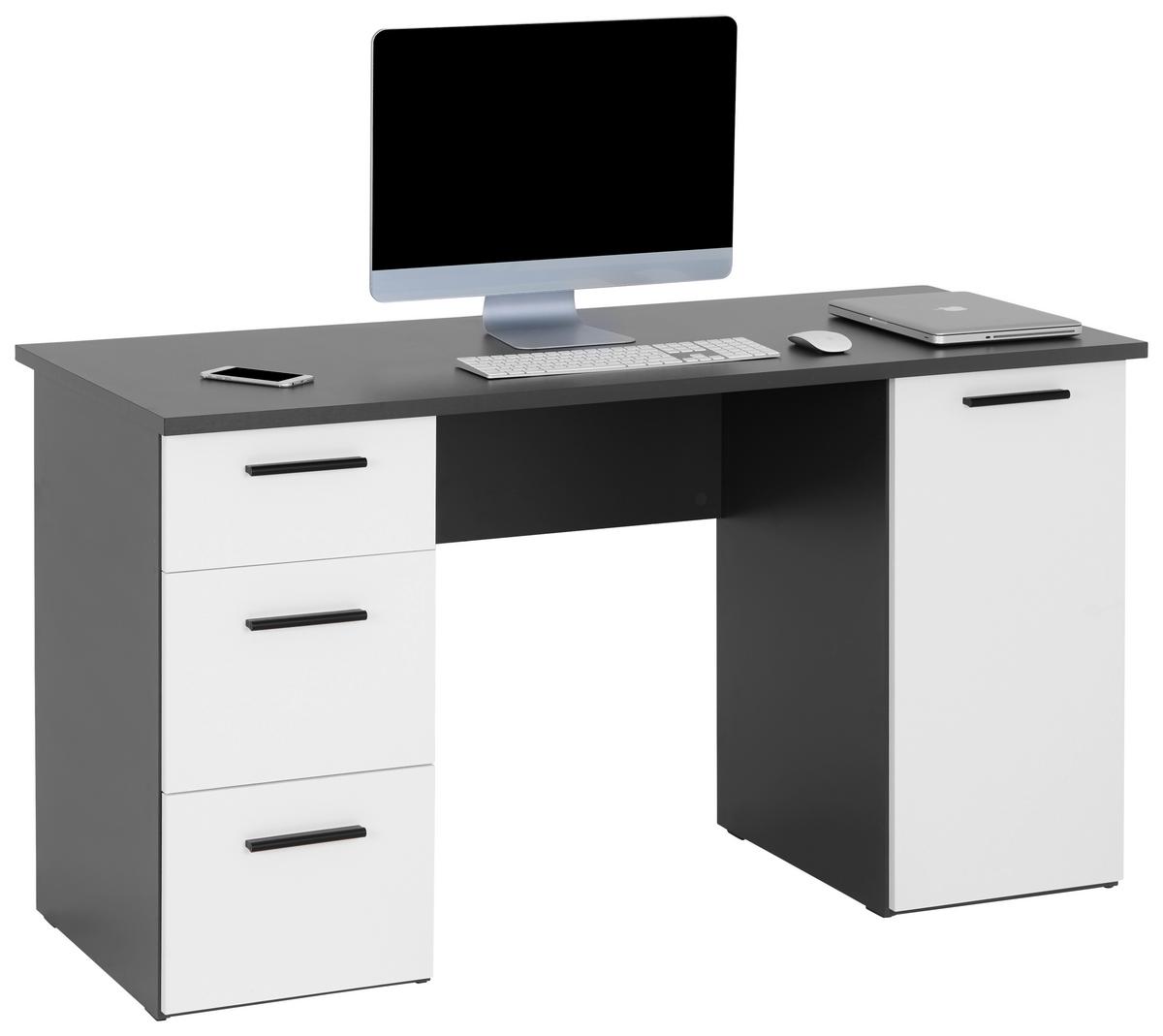 Schreibtisch mit Stauraum B 138 cm H 76cm - Anthrazit/Weiß, MODERN, Holzwerkstoff (138/76/60cm)