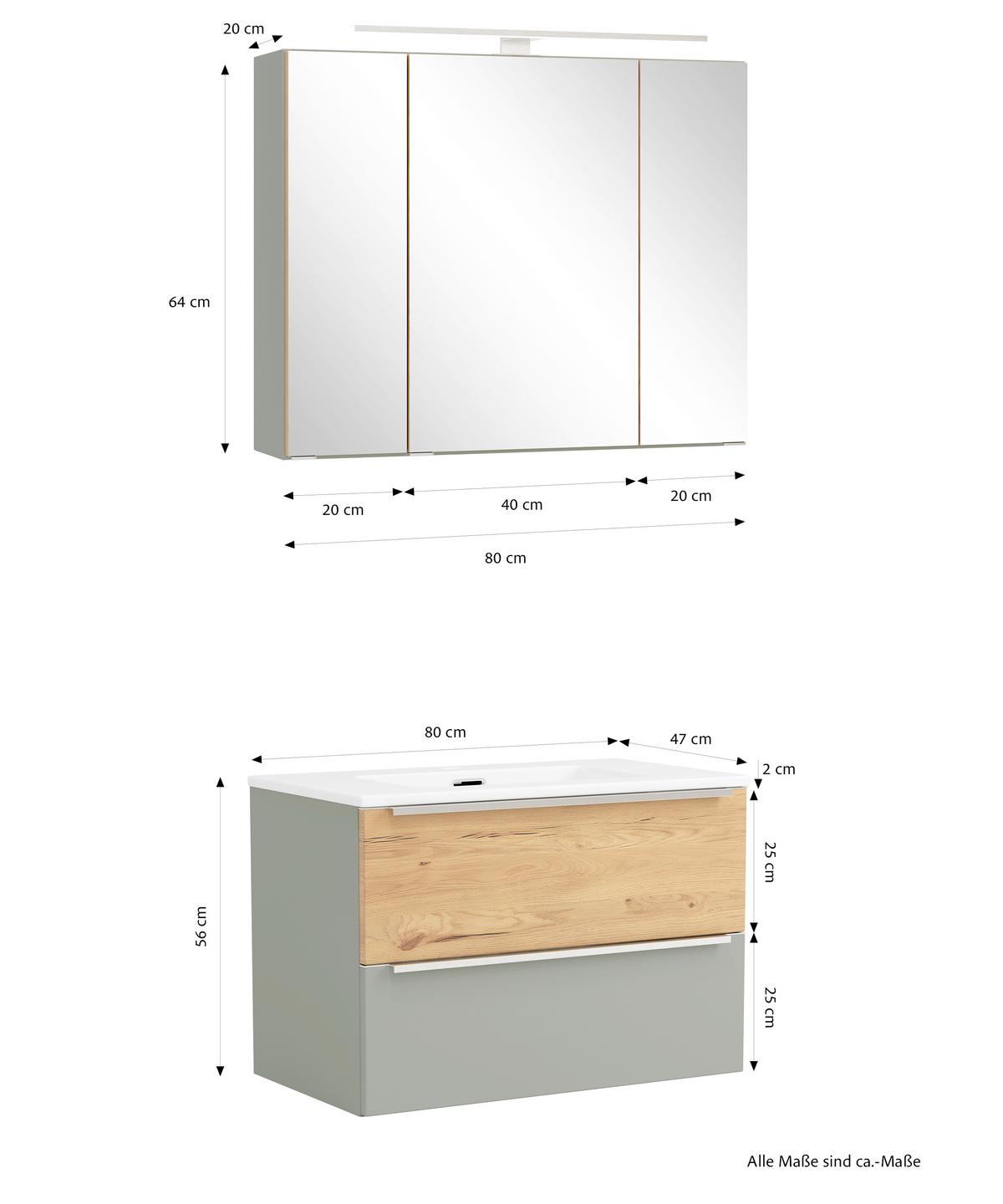 Badezimmer Verona Wildeiche/Schilfgrün 2-teilig - Schilfgrün/Wildeiche, Trend, Glas/Holzwerkstoff (80/200/47cm) - Held