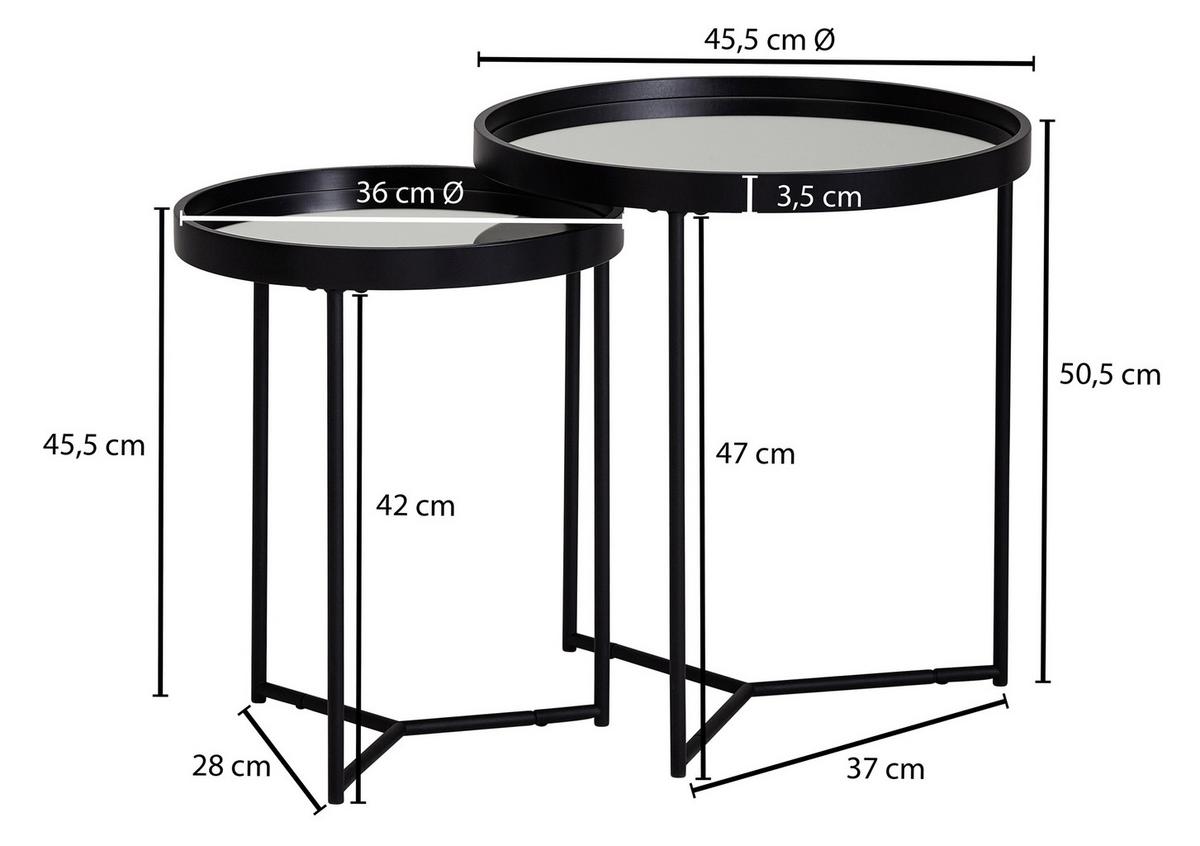 Príručný stolík z čierneho skla a kovu - čierna, Design, kov/sklo (45,5/45,5/50,5cm) - MID.YOU