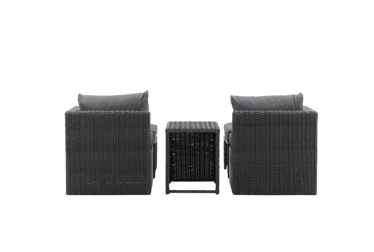 Gartenmöbel Set 5-Tlg. Quad Kunststoffgeflecht mit Kissen - Schwarz/Grau, KONVENTIONELL, Kunststoff/Metall - Gardenson