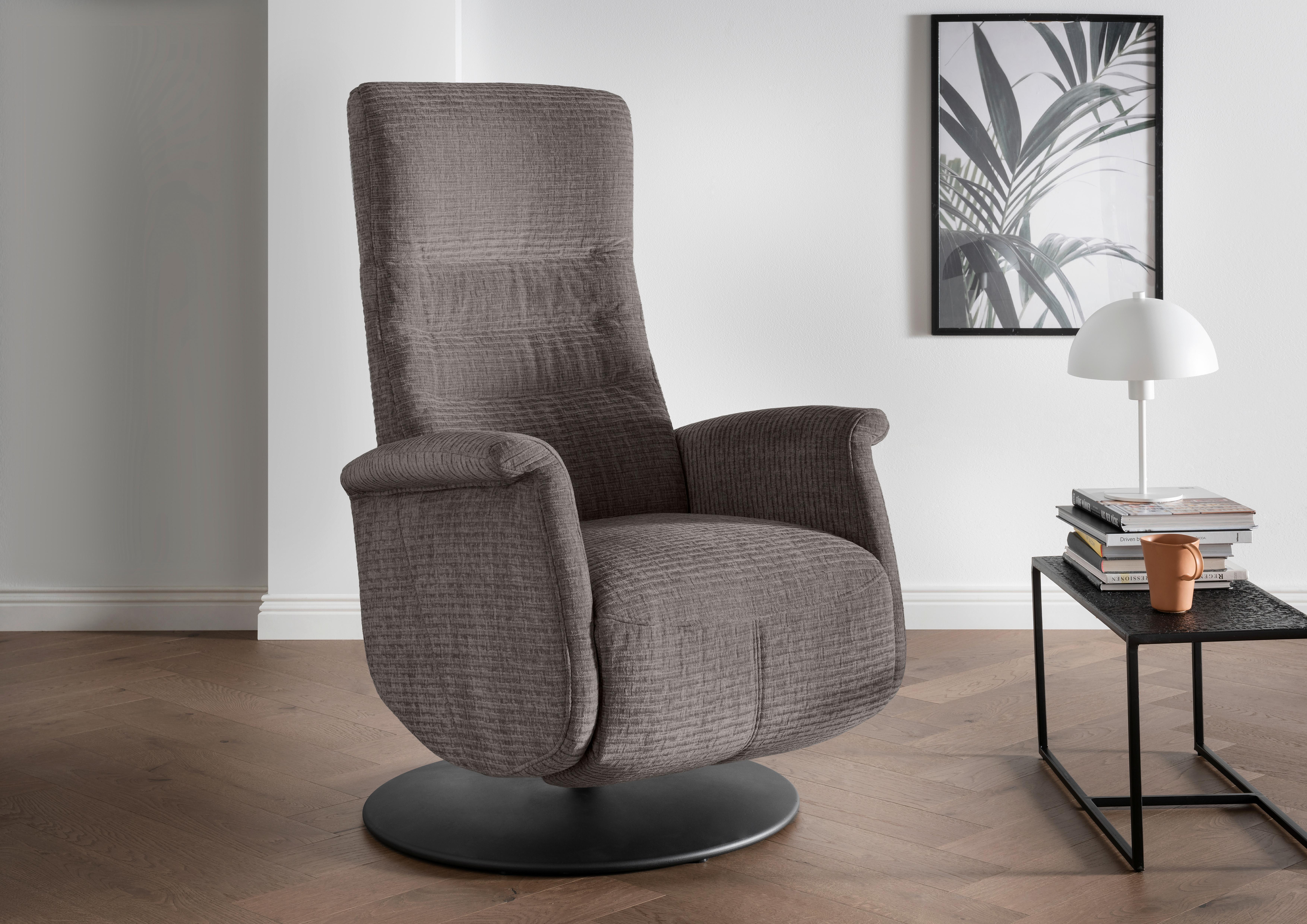 Relaxsessel Latina Graubraun 360 Grad drehbar, B: 72 cm - Graubraun/Schwarz, MODERN, Textil (72/118/85-165cm) - Livetastic
