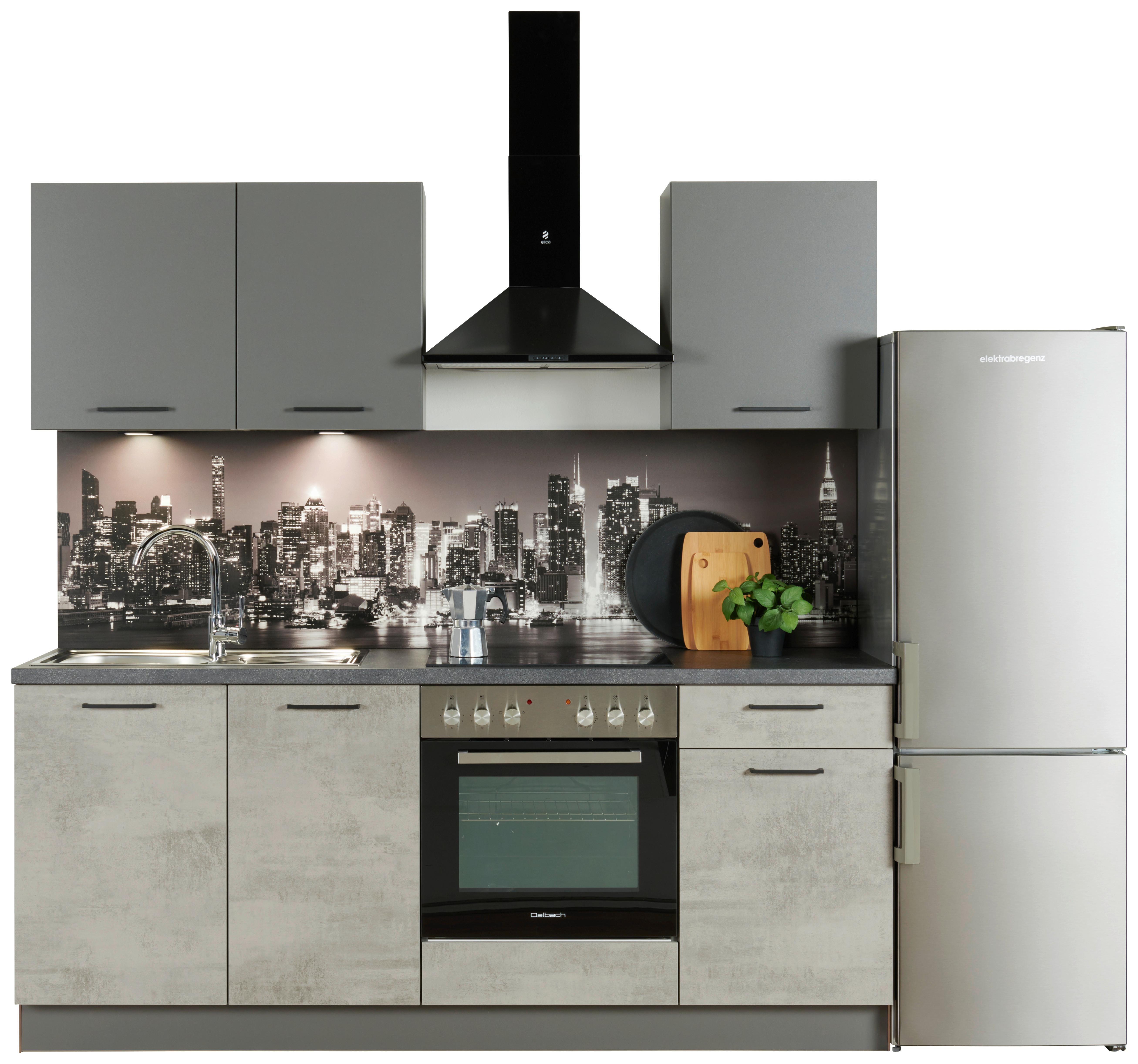 Küchenzeile Base mit Geräten 205 cm Beton/Anthrazit Modern - Design, Holzwerkstoff (205cm) - Express-Kuechen