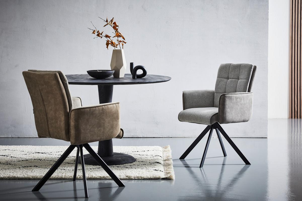 Armlehnstuhl Frida Braun/Grau Sitzfläche drehbar - Schwarz/Braun, MODERN, Holz/Textil (61/91/64cm) - Livetastic