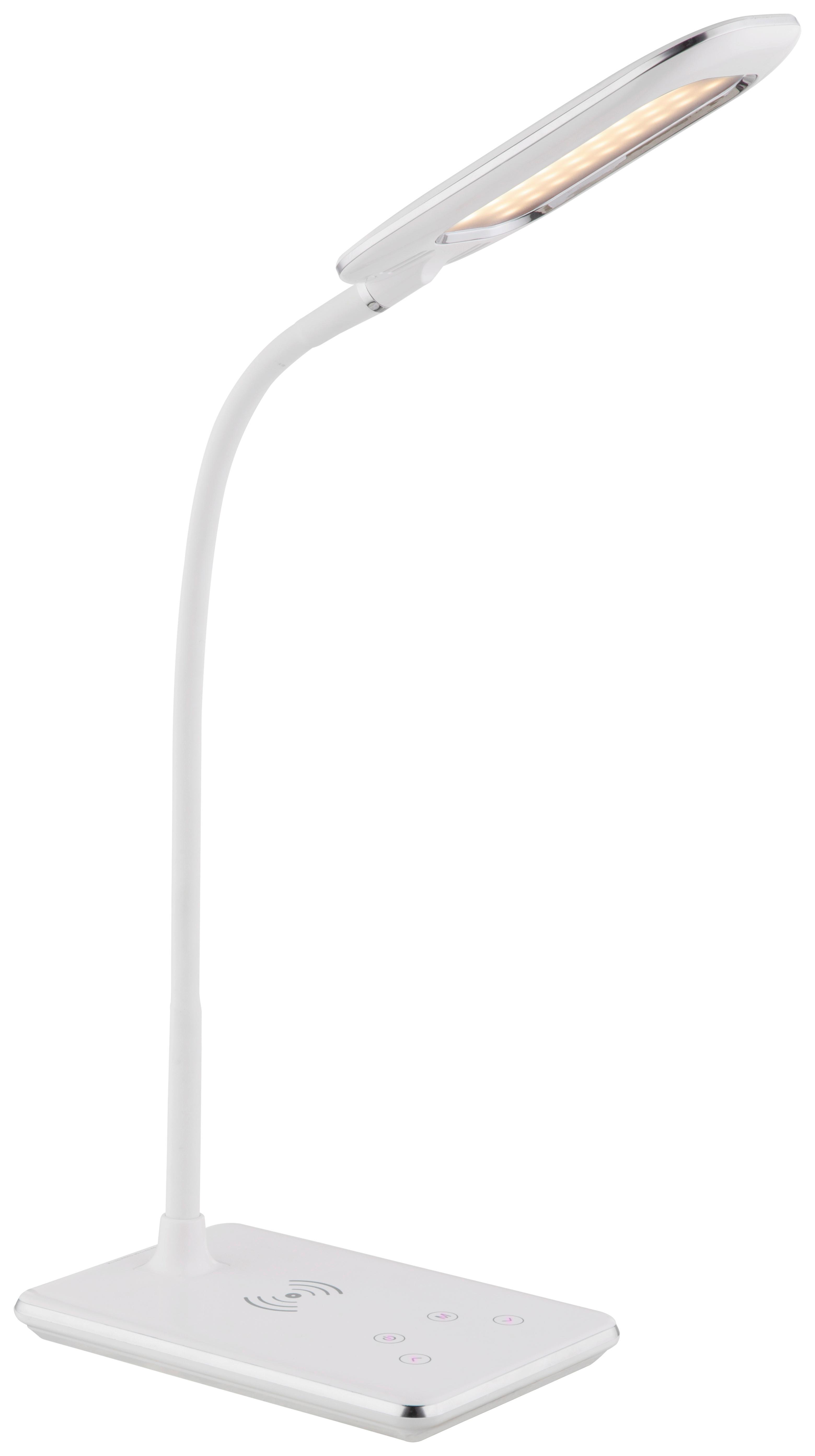 LED-Tischlampe Hekla dimmbar Weiß mit Stufenschalter - Chromfarben/Weiß, Basics, Kunststoff (29/16/56cm) - Globo