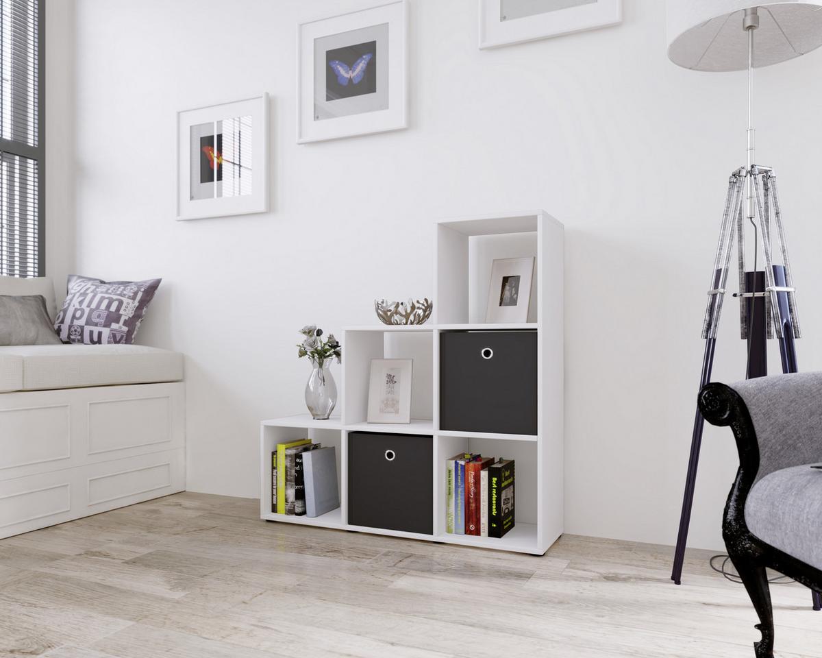 Regál na dekorace Nitas š: 107,5 cm bílý - bílá/černá, Konvenční, kompozitní dřevo/plast (107,5/104,5/29cm) - MID.YOU