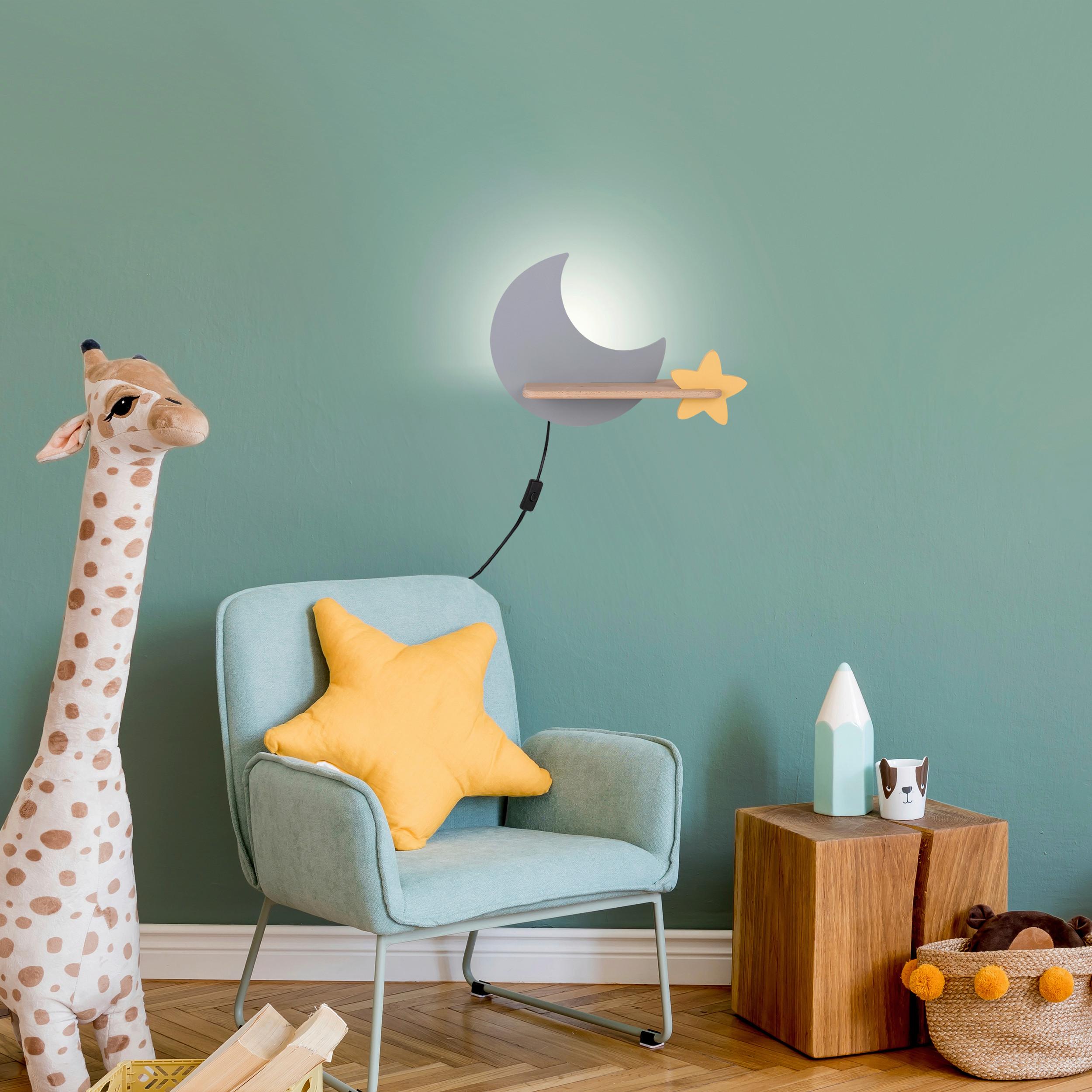 Kinderwandleuchte 21-75721 Moon - Goldfarben/Grau, Basics, Holz/Holzwerkstoff (39.5/12/27.5cm)