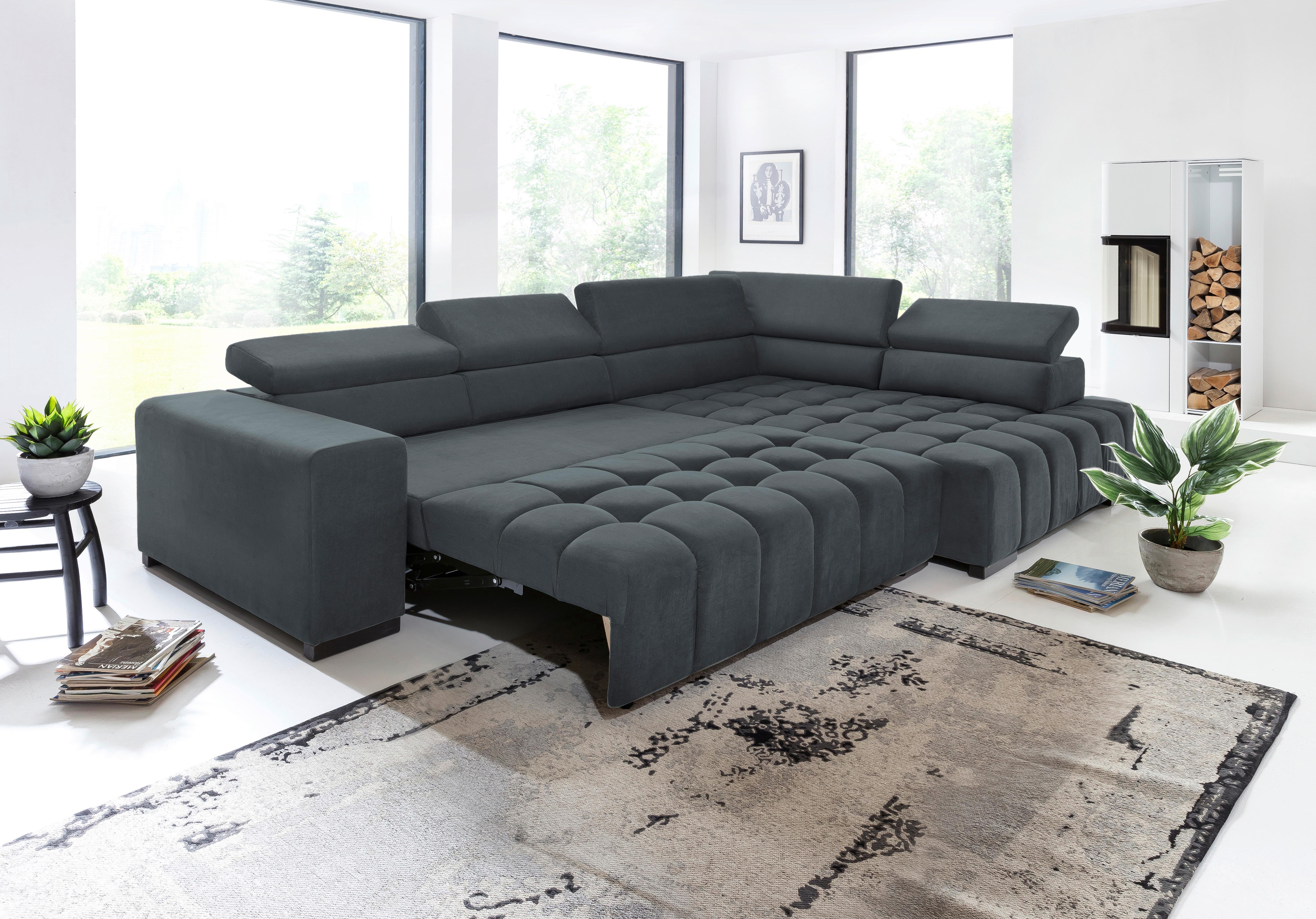 Eckschlafsofa Elias Neu Dunkelgrau S: 307 cm - Dunkelgrau/Schwarz, Design, Textil (307/201cm) - Livetastic