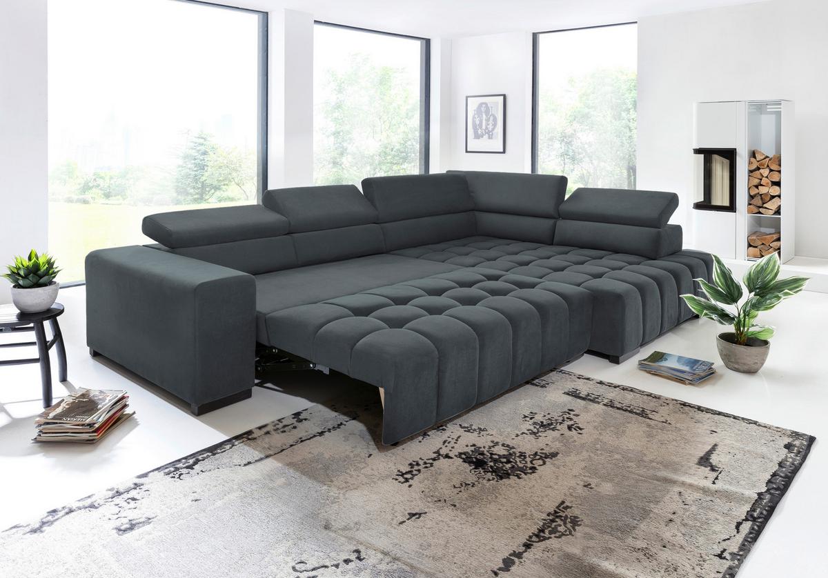 Eckschlafsofa Elias Neu Dunkelgrau S: 307 Cm - Dunkelgrau/Schwarz, Design, Textil (307/201cm) - Livetastic