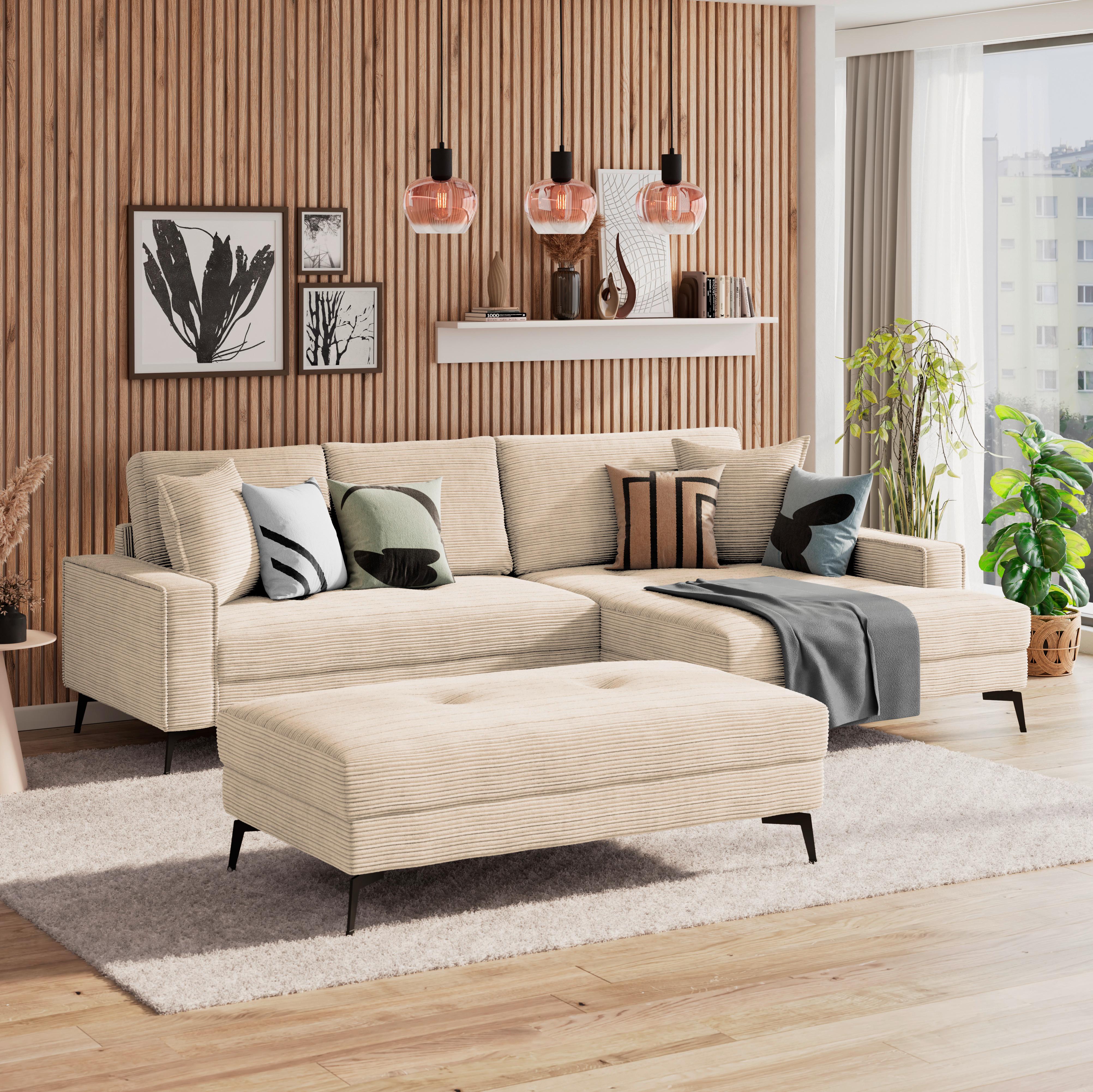 Ecksofa Zero Creme 286x173 cm - Creme/Schwarz, Trend, Textil (286/173cm)
