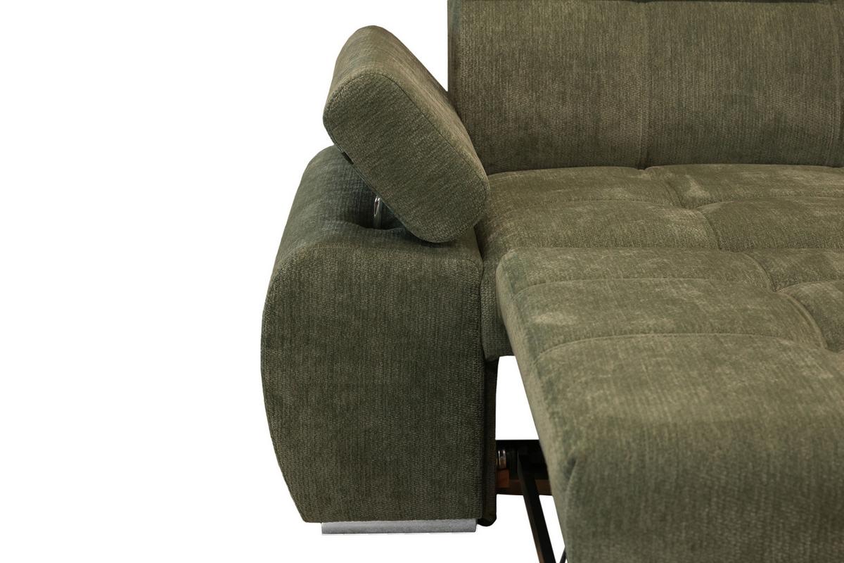 Rohová sedačka VEGAS, pravá, lesní zelená žinylka - barvy stříbra/lesní zelená, Design, dřevo/textil (294/173cm)