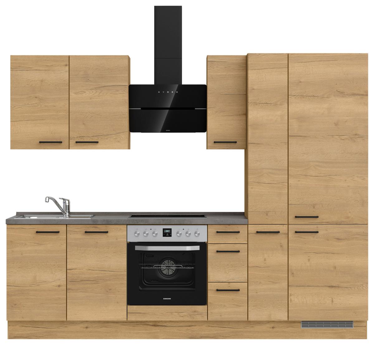 Kuchynská linka 270 cm, dub Sierra - čierna/farba duba, Modern, kov/kompozitné drevo (270cm) - Nobilia