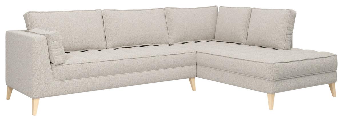 Rohová sedačka DOTI, pravá, bílá - bílá/přírodní barvy, Design, kompozitní dřevo/textil (310/204cm) - MID.YOU