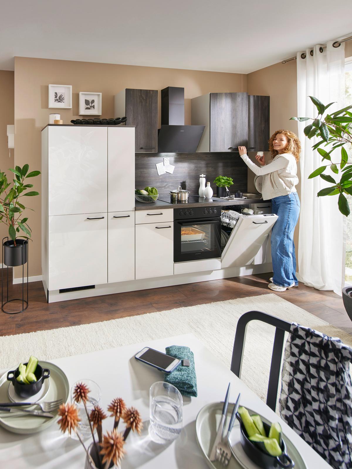 Küchenblock Pn215/Pn100 - Eiche dunkel/Hellgrau, Basics, Holzwerkstoff (290cm) - Pino