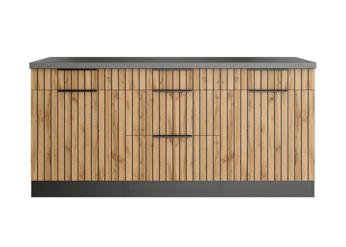 Küchenunterschrank Liverpool Graphit, Eiche Dekor B: 180 cm - Schieferfarben/Eiche Wotan, Basics, Holzwerkstoff (180/85/60cm) - Held