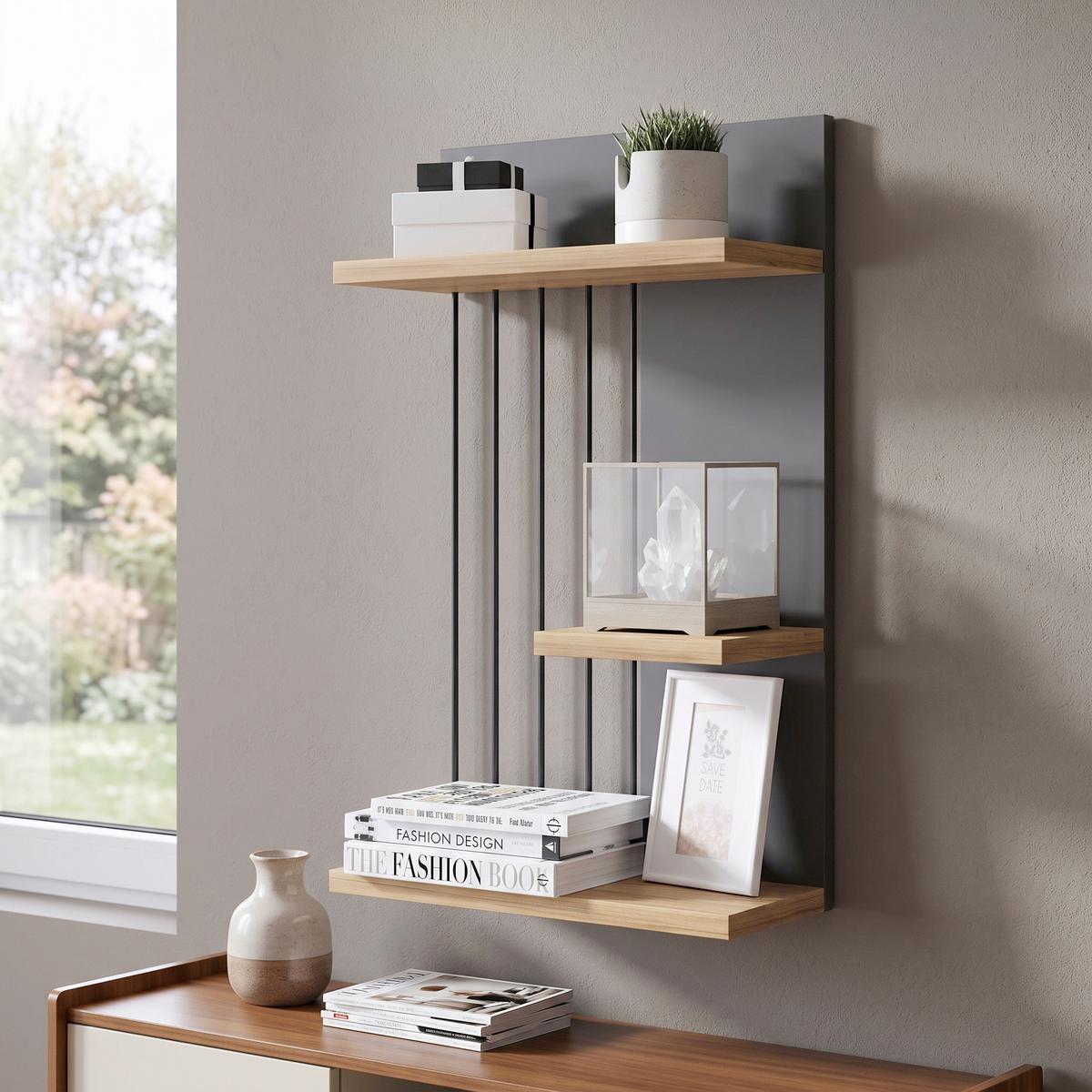 Wandboard Dolira Anthrazit/Eichefarben B: 40 cm - Eichefarben/Anthrazit, Design, Holzwerkstoff (40/60/19cm) - Livetastic