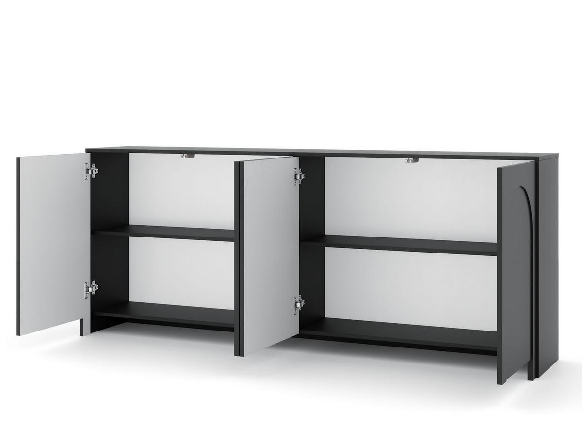 Černá komoda, bezúchytkové otevíraní, š: 204 cm - černá, Design, kompozitní dřevo (204/83/35cm)