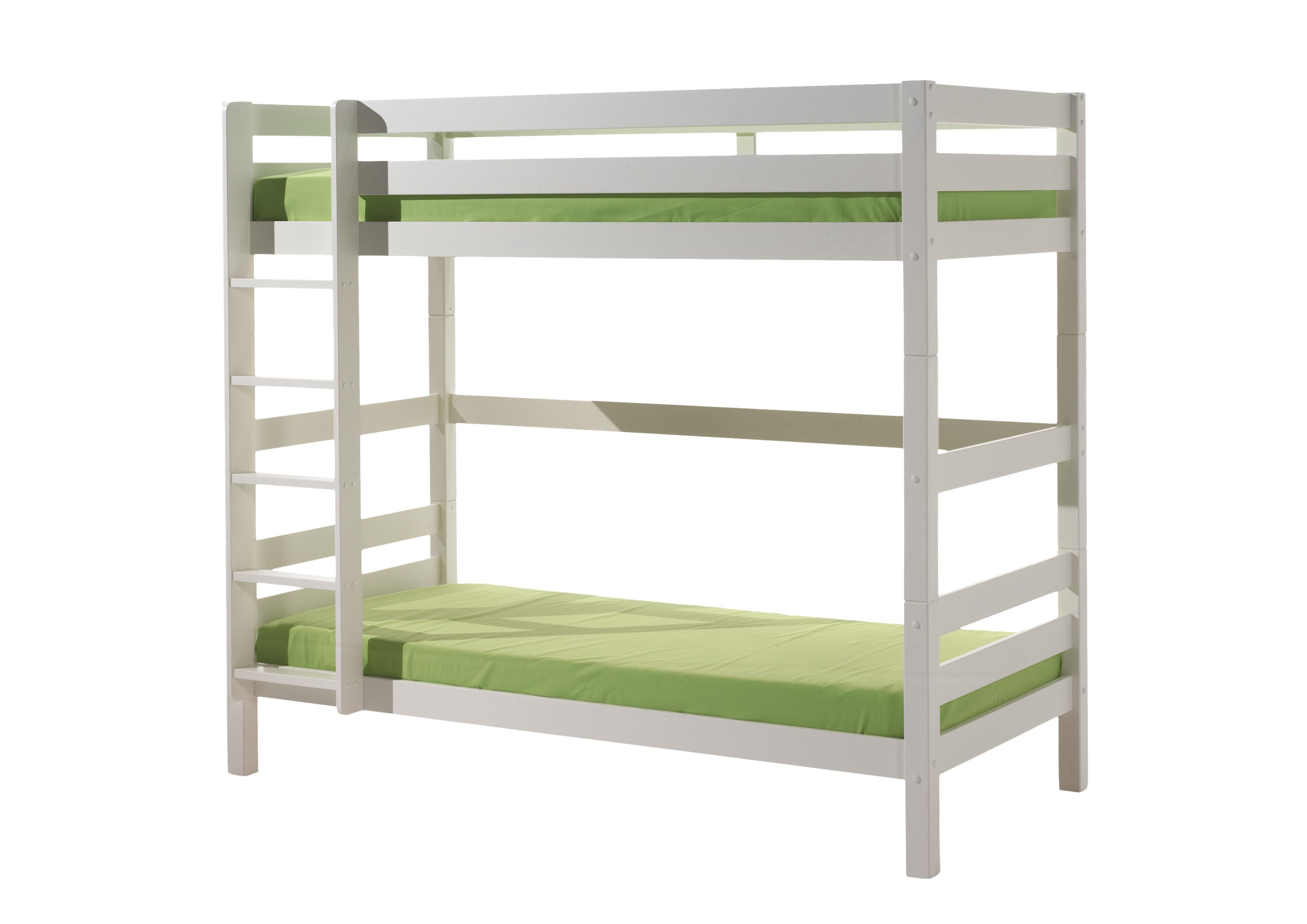 Etagenbett Pino Weiß Kiefer Massiv mit Leiter - Weiß/Kieferfarben, MODERN, Holz (90/200cm) - MID.YOU