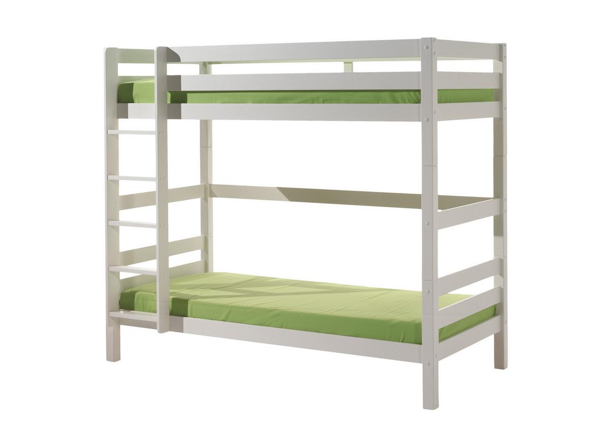 Etagenbett Pino Weiß Kiefer Massiv mit Leiter - Weiß/Kieferfarben, MODERN, Holz (90/200cm) - MID.YOU
