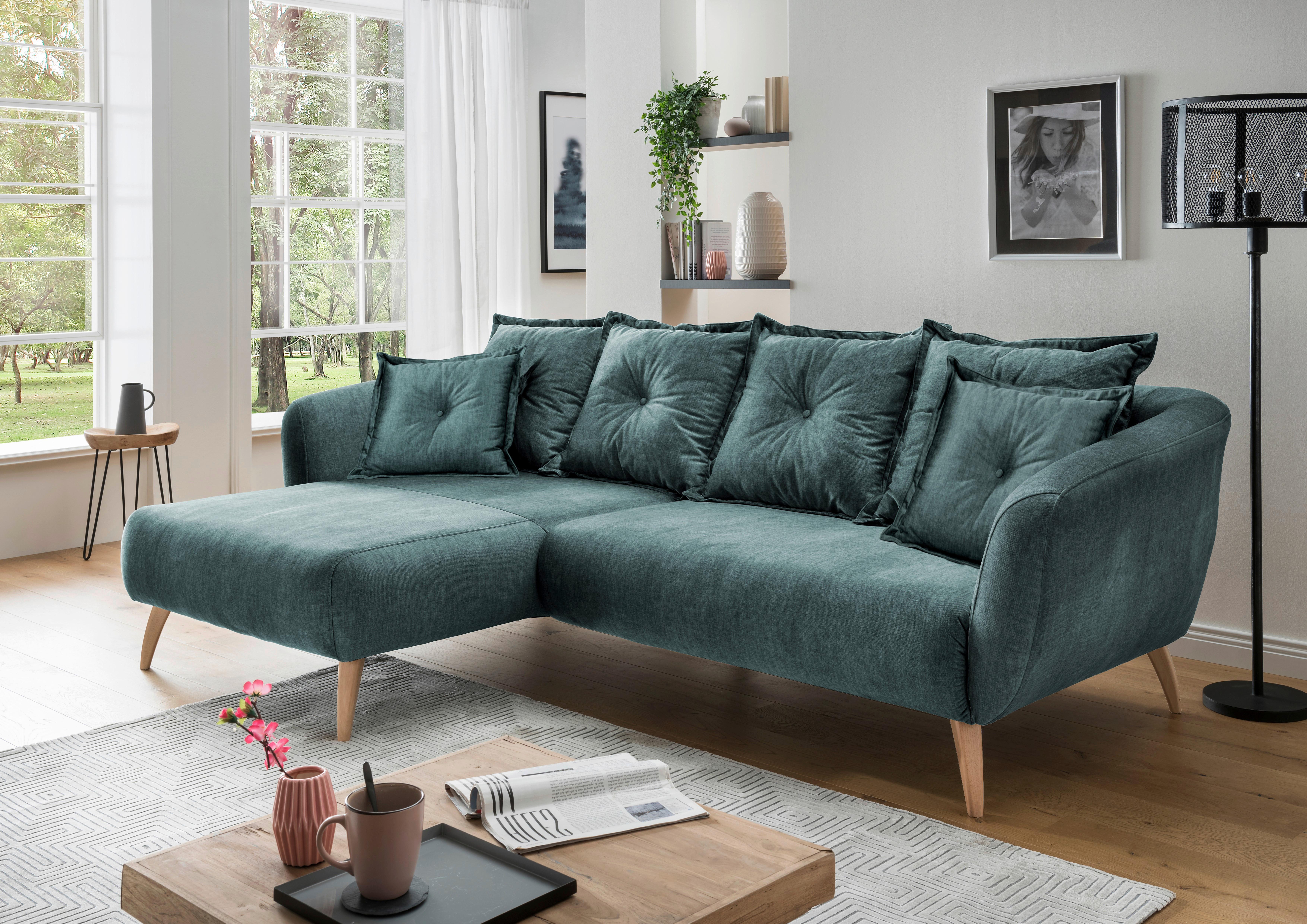 Ecksofa Baggio Blau/Grün S: 162/277 cm - Blau/Buchefarben, MODERN, Holz/Textil (162/277cm) - Livetastic