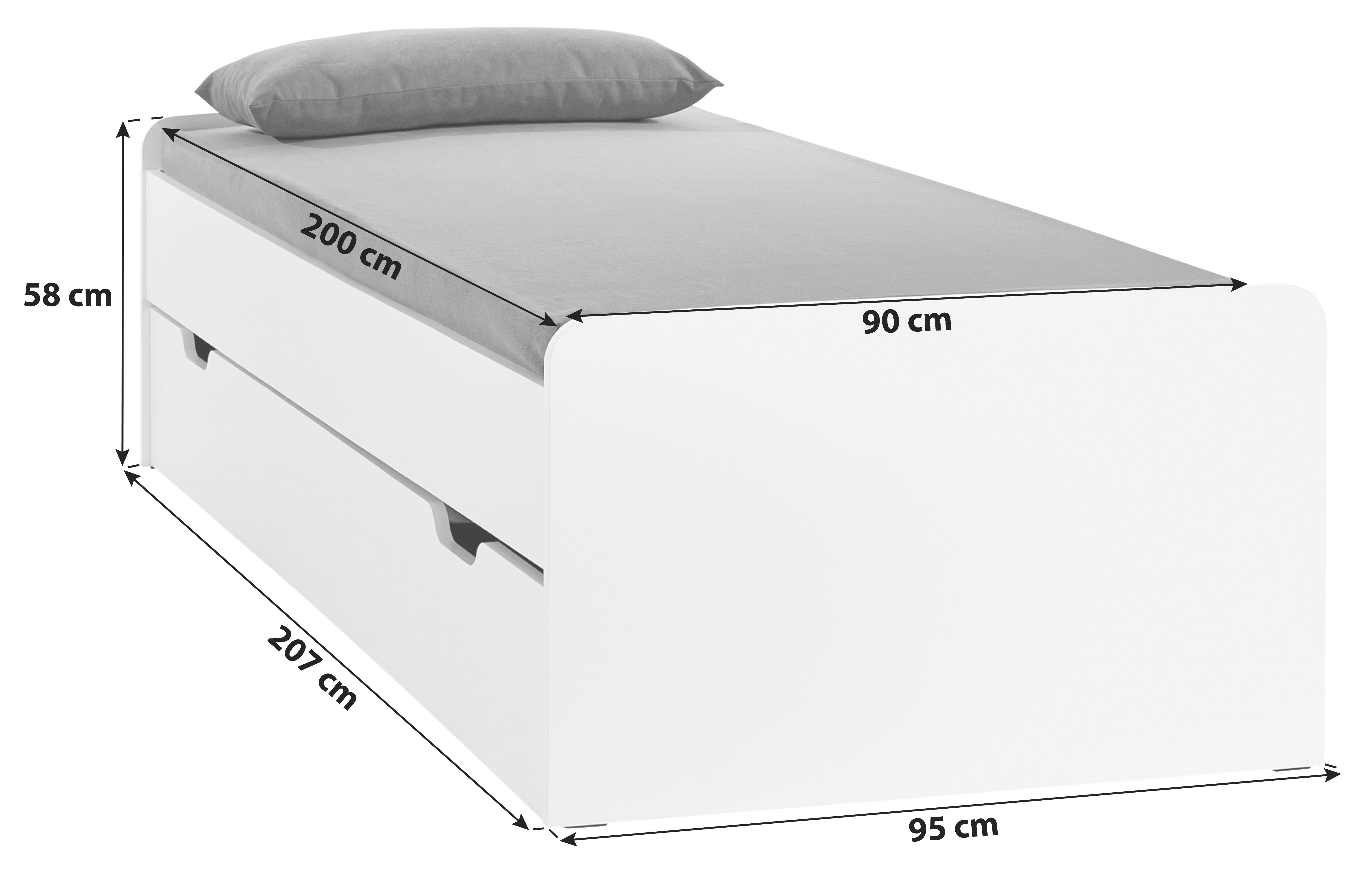 Výsuvná Posteľ Maxi 2 90x200 Alpská Biela - biela, Konvenčný, drevo (90/200cm) - Based