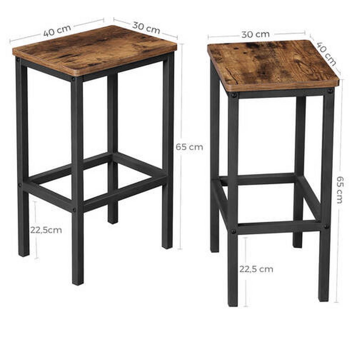 Barhocker-Set Vasagle 2-Tlg. Braun, Schwarz - Schwarz/Braun, Basics, Holzwerkstoff/Metall (40/65/30cm) - Boxxx