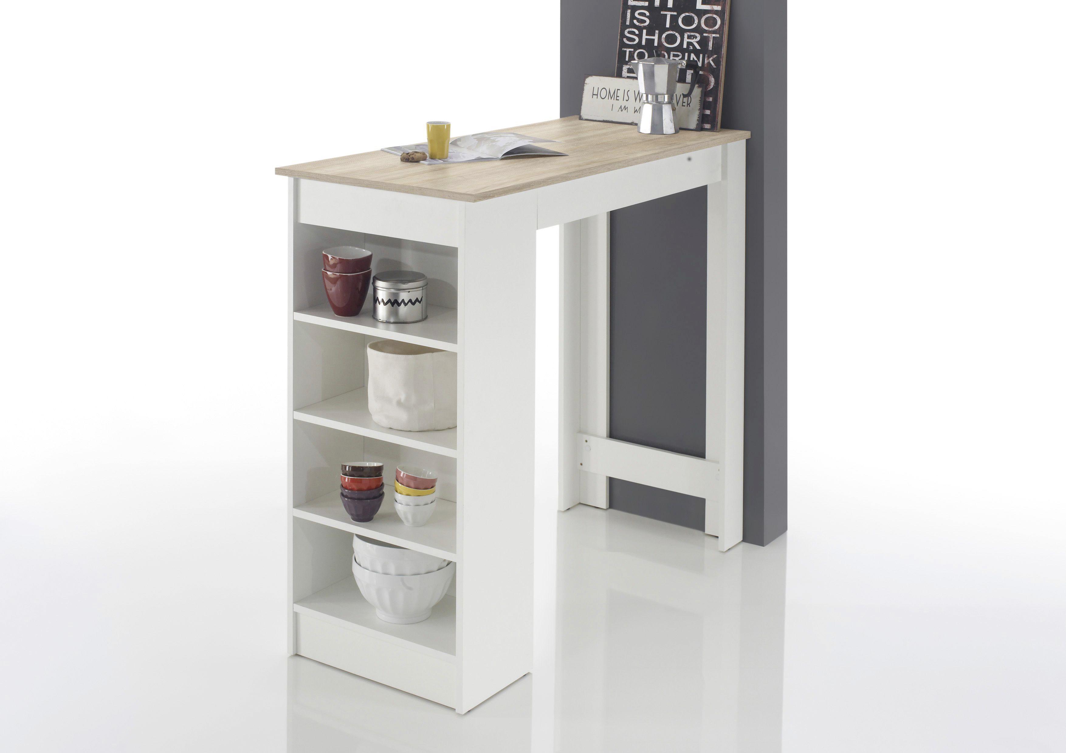 Bartisch Mojito 115x50x103 cm Eiche Dekor/Weiß mit Regal - Eichefarben/Weiß, Design, Holzwerkstoff (115/50/103cm) - MID.YOU