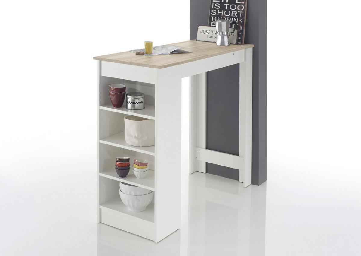 Bartisch Mojito 115x50x103 cm Eiche Dekor/Weiß mit Regal - Eichefarben/Weiß, Design, Holzwerkstoff (115/50/103cm) - MID.YOU
