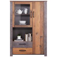 Highboard mit Glaselement B: 105 cm Ontario, Old Style - Eichefarben/Dunkelgrau, Trend, Glas/Holzwerkstoff (105/159/41,5cm) - Ondega