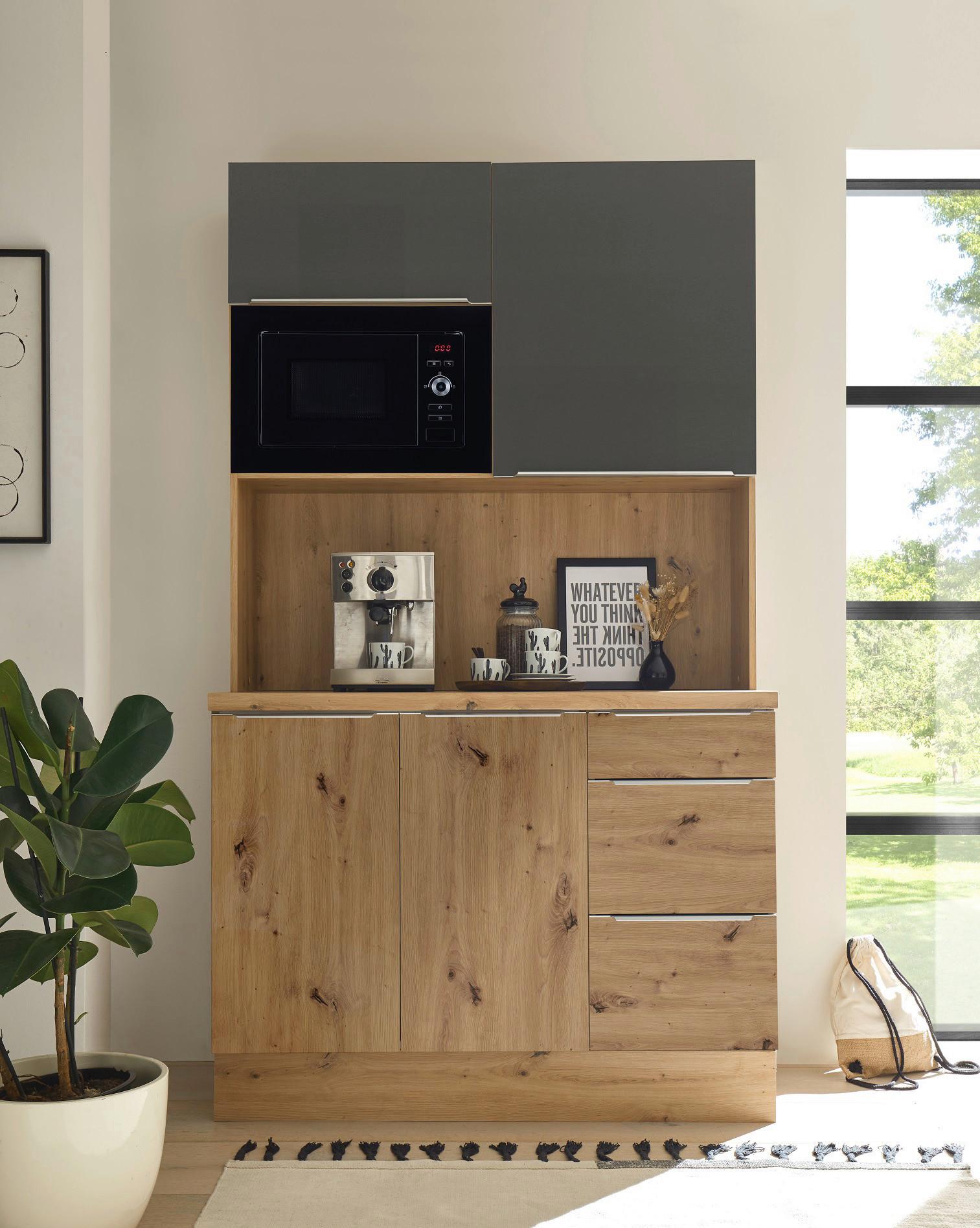 Miniküche mit Mikrowelle 120 cm Grau/Eiche Dekor