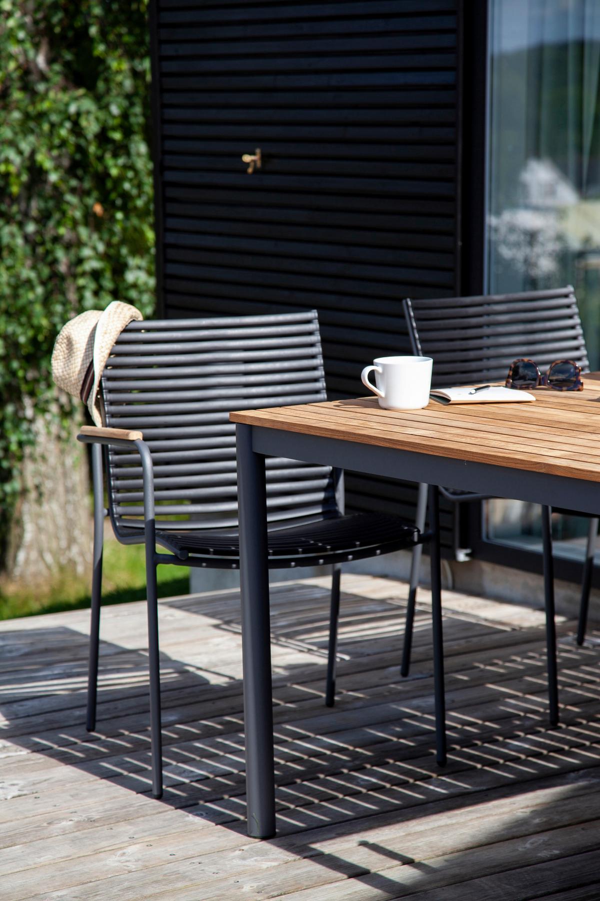 Gartentischgruppe Mood 7tlg Metall/Holz, Anthrazit/Teak - Anthrazit/Schwarz, Natur, Holz/Kunststoff (209/84/150cm) - Gardenson