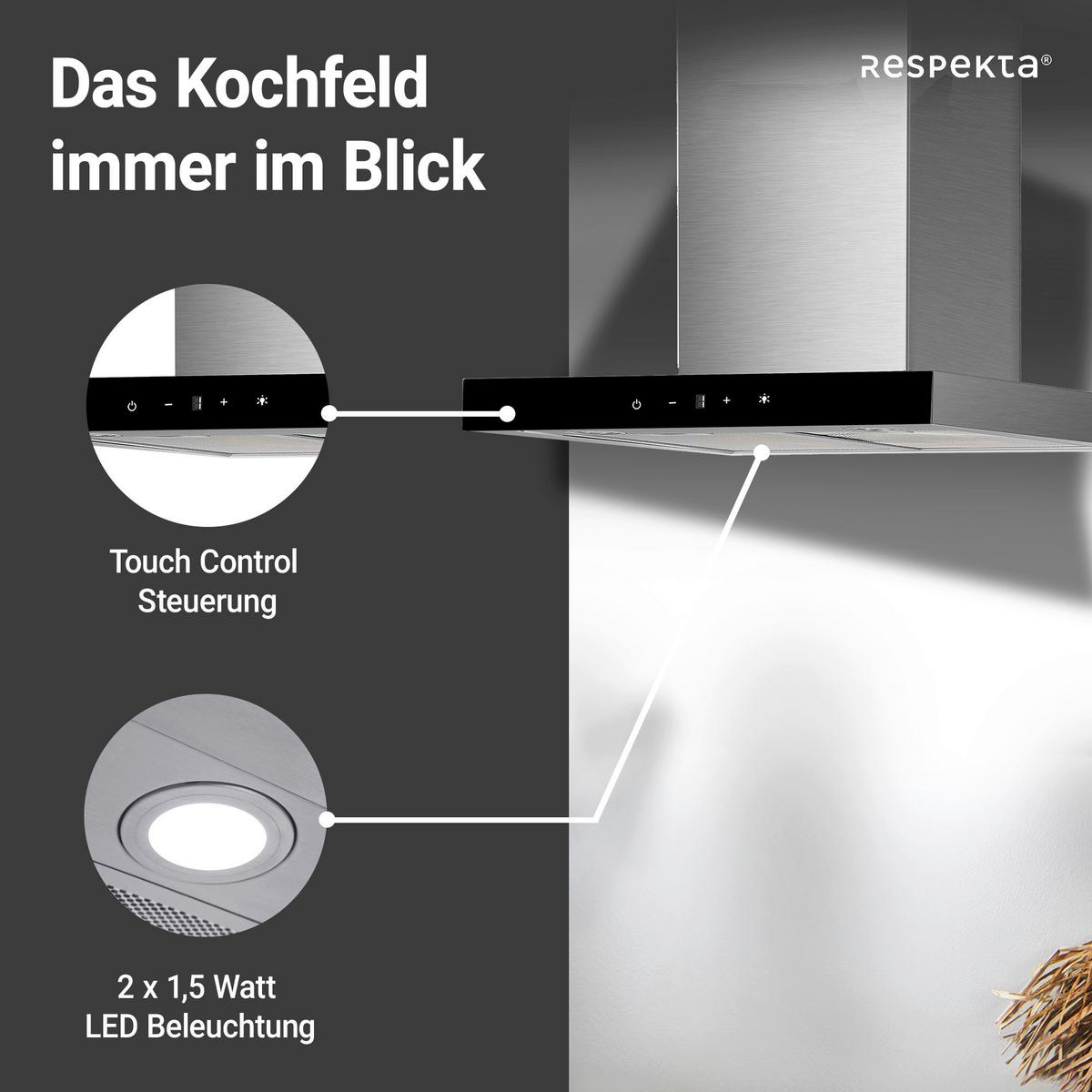 Dunstabzugshaube Respekta Sira Edelstahlfarben B: 59,5 cm - Edelstahlfarben, Basics, Metall (59,5/55-100/50cm) - Respekta