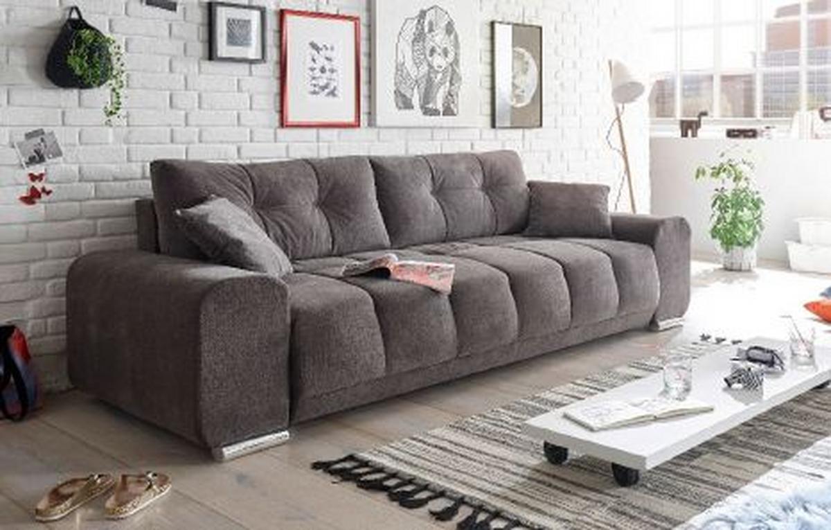 3-sitzer-sofa Paco Graubraun Mikrovelours - Graubraun/Braun, MODERN, Holzwerkstoff/Textil (260/95/90cm) - MID.YOU