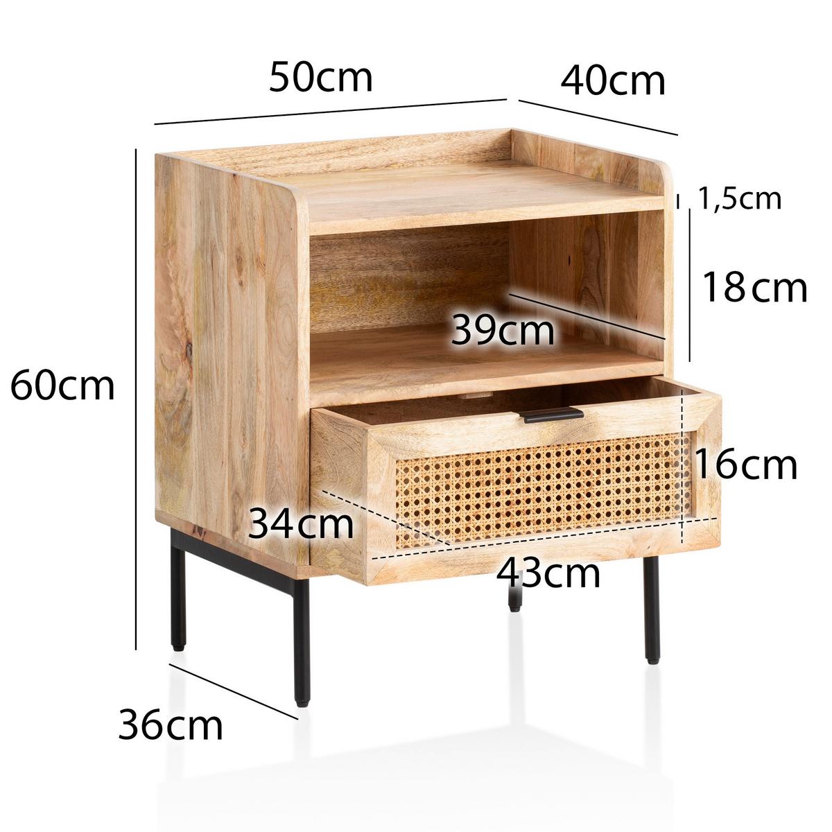 Nachtkästchen Naturfarben, B: 50 Cm - Schwarz/Naturfarben, LIFESTYLE, Holz (50/60/40cm) - MID.YOU