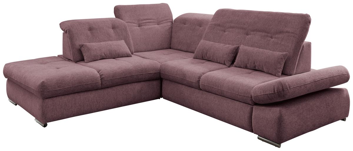 Ecksofa mit Schlaffunktion Dalida Brombeere Chenille - Chromfarben/Brombeere, Design, Textil (254/280cm) - Livetastic